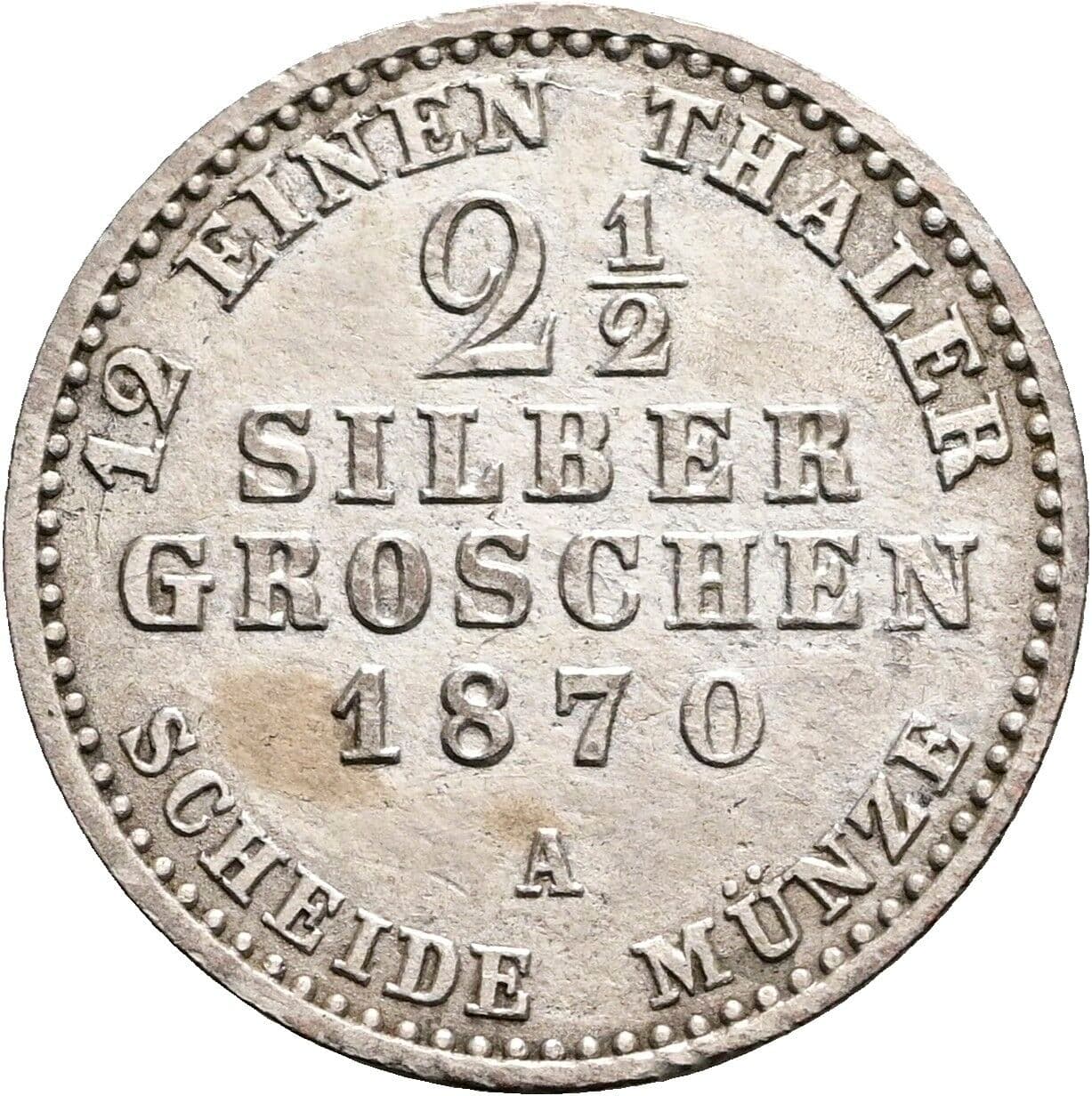 2 1/2 Silbergroschen Wilhelm I. 1861-1888 1870 A – Rückseite