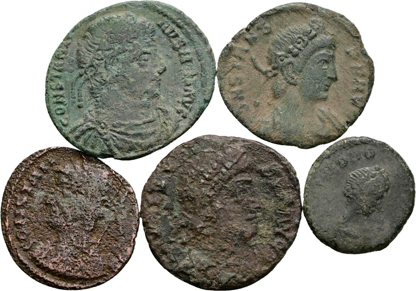 Lot 5 Stück spätrömische Bronzemünzen