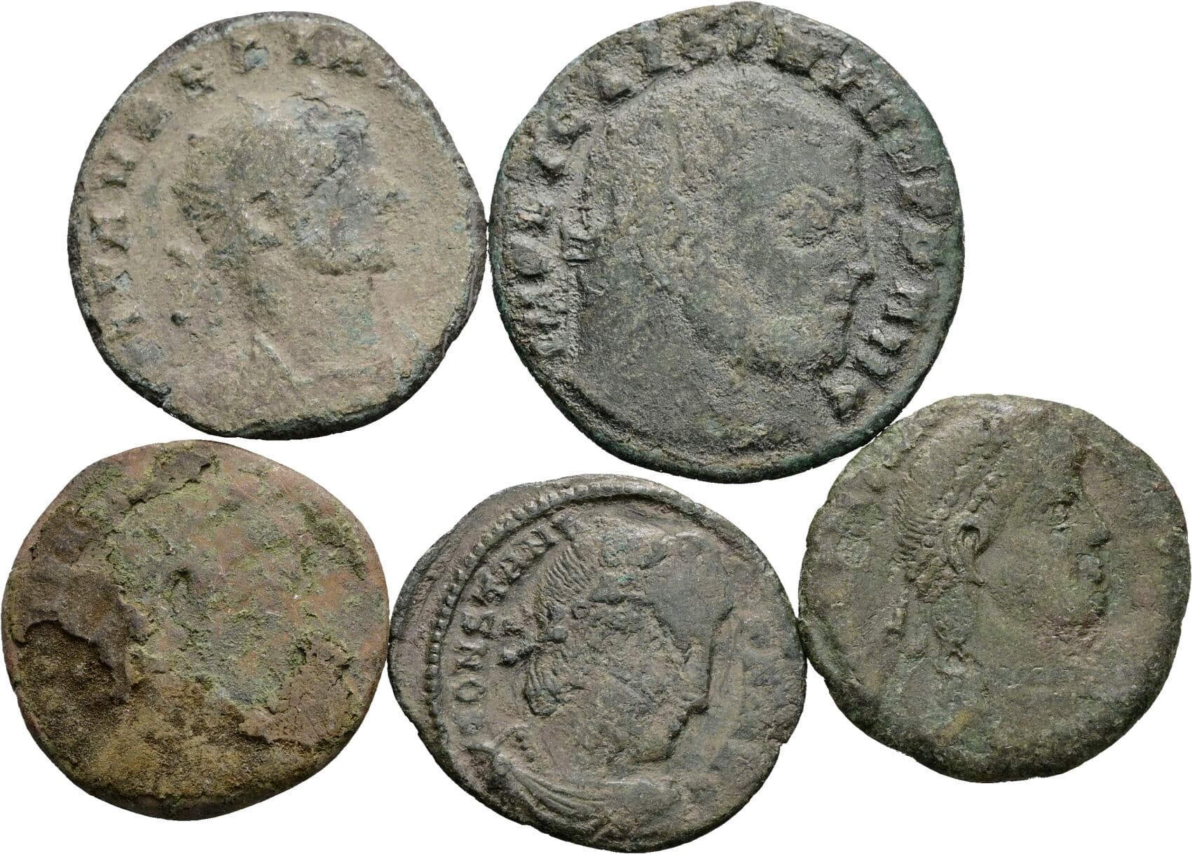 Lot 5 Stück spätrömische Bronzemünzen