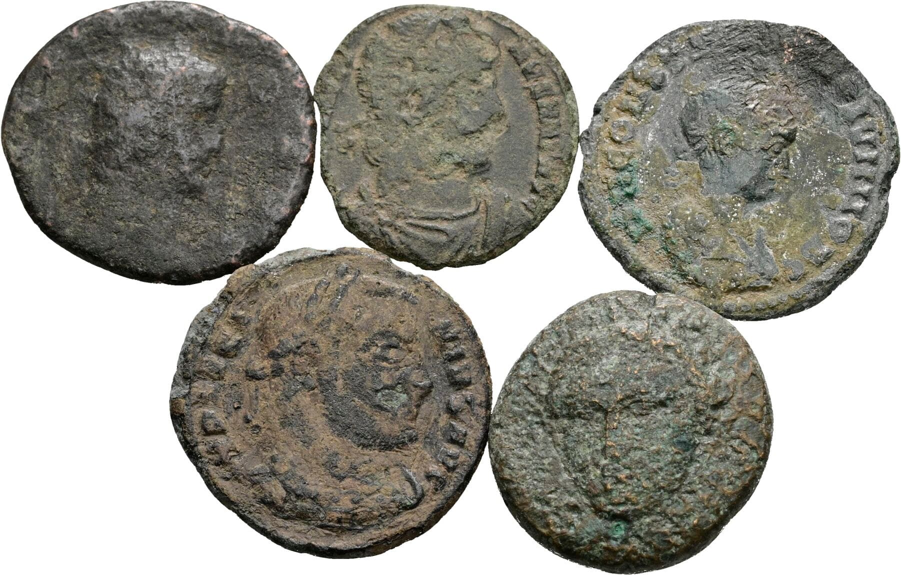 Lot 5 Stück spätrömische Bronzemünzen