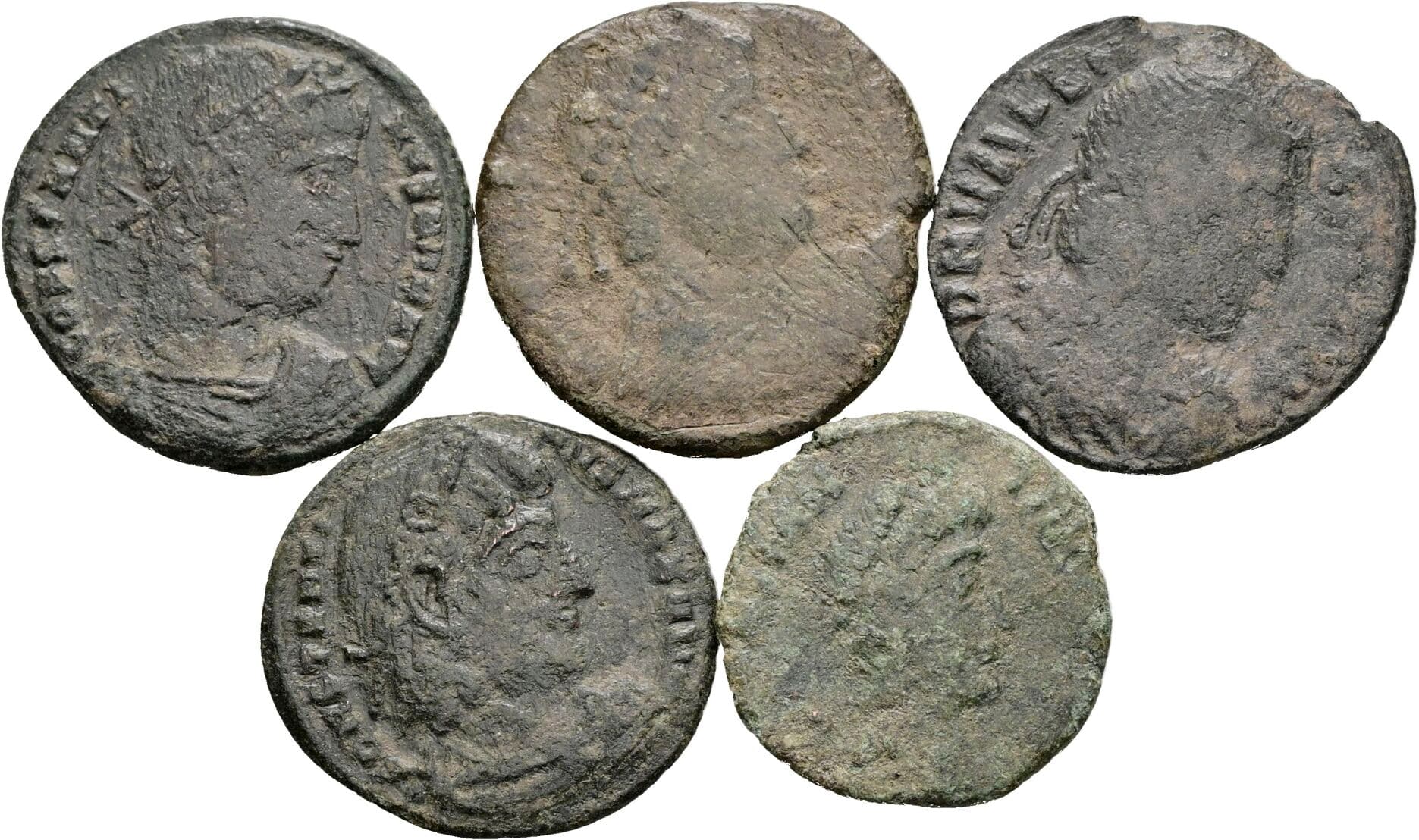 Lot 5 Stück spätrömische Bronzemünzen