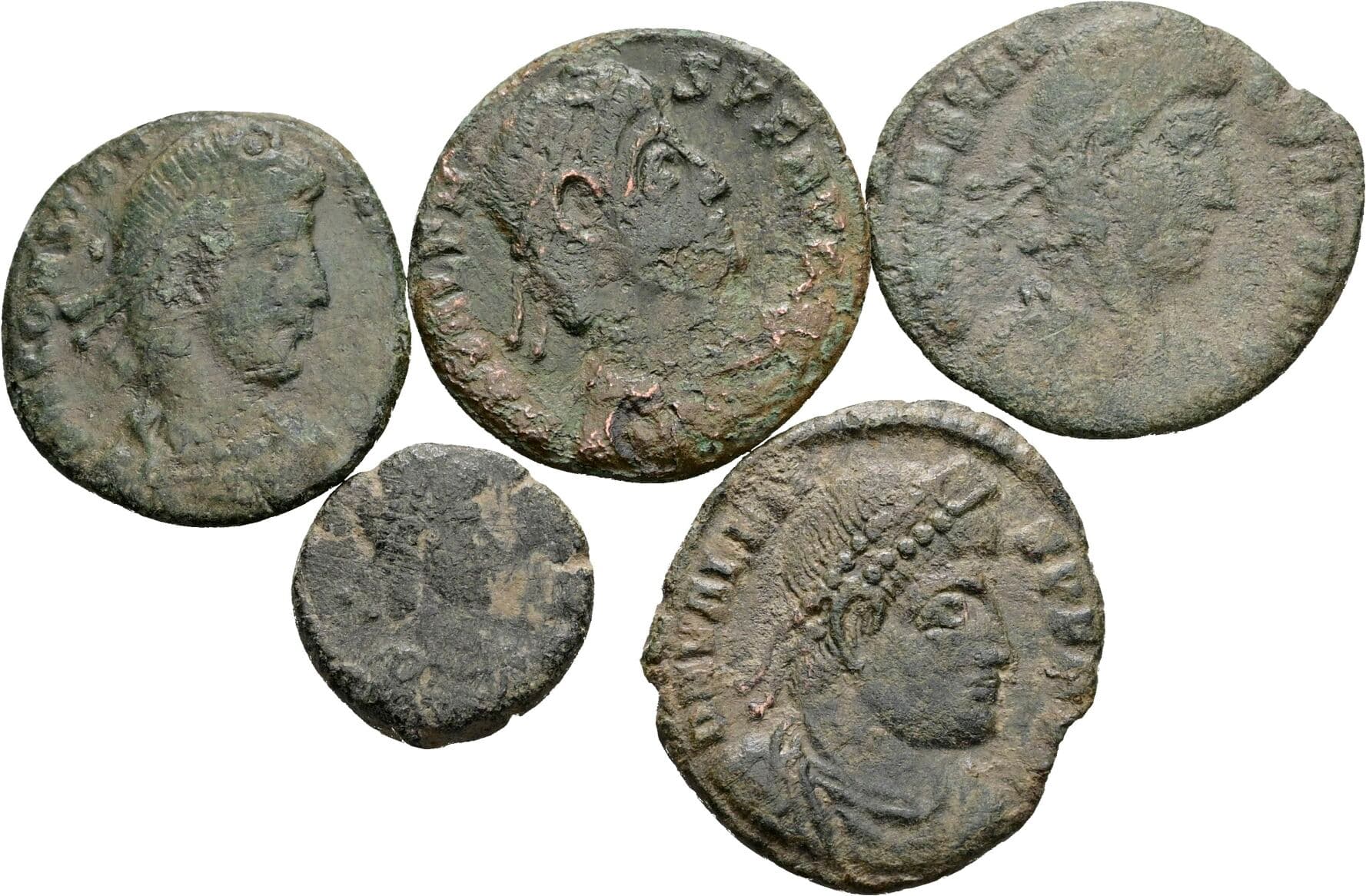 Lot 5 Stück spätrömische Bronzemünzen
