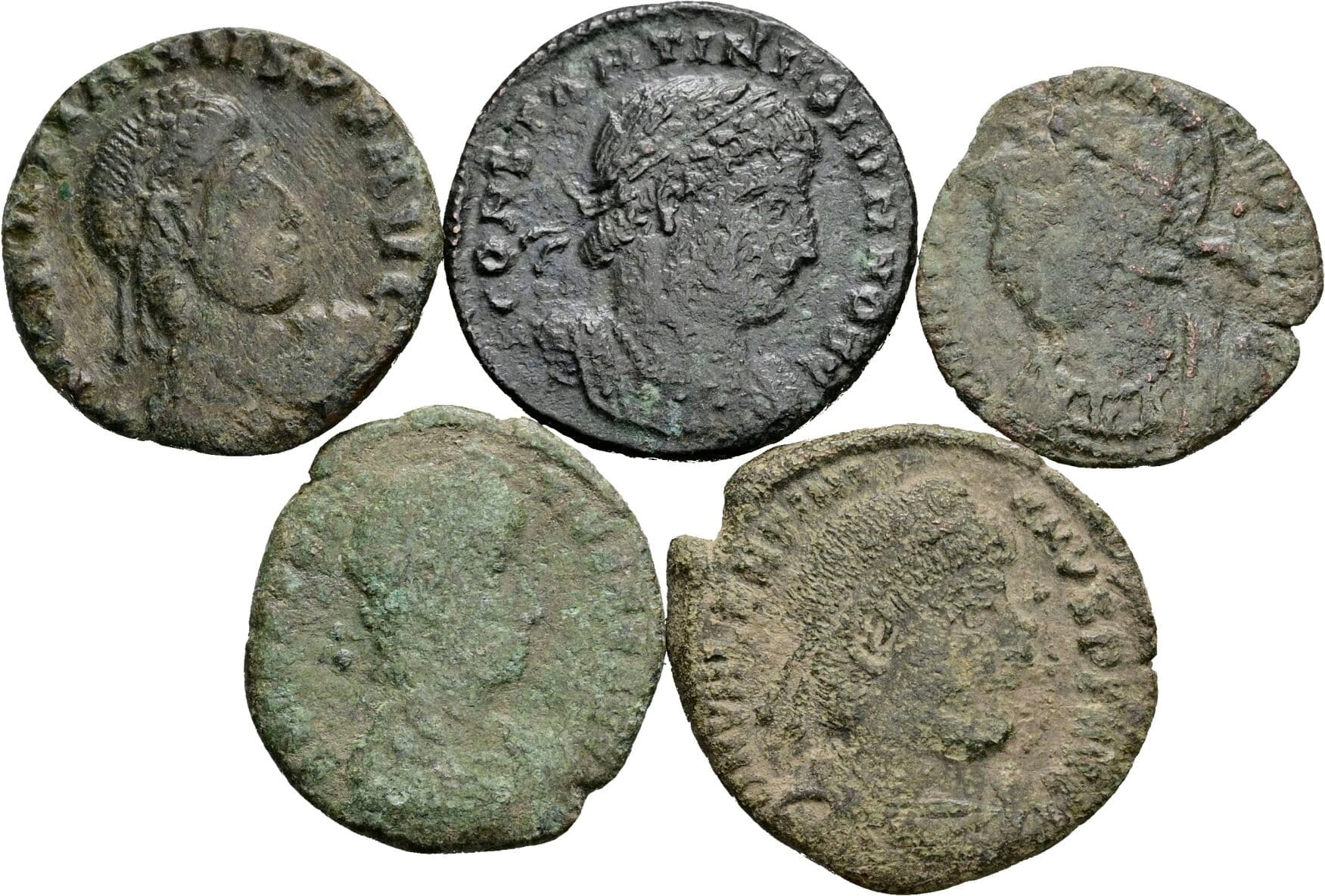 Lot 5 Stück spätrömische Bronzemünzen