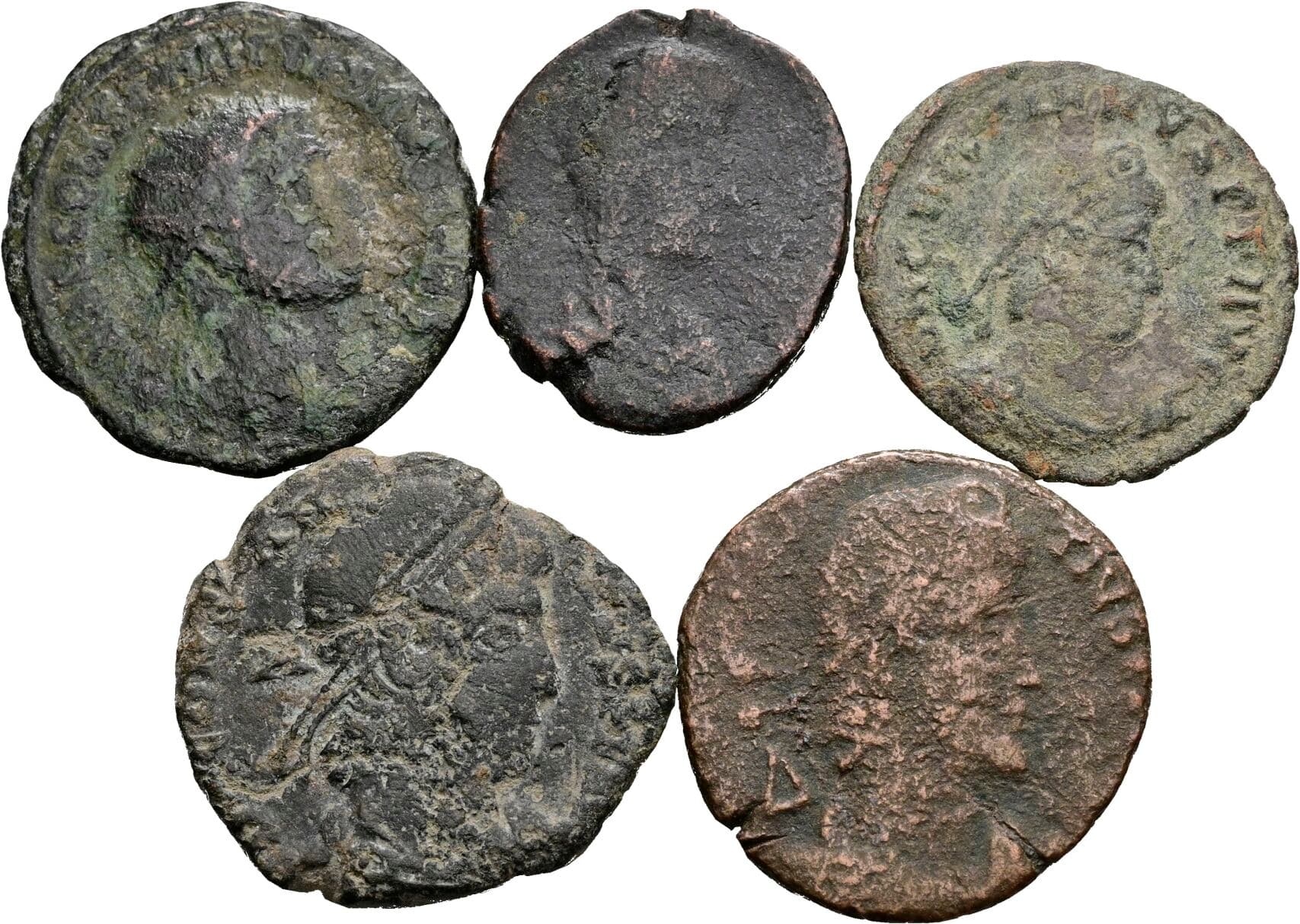 Lot 5 Stück spätrömische Bronzemünzen