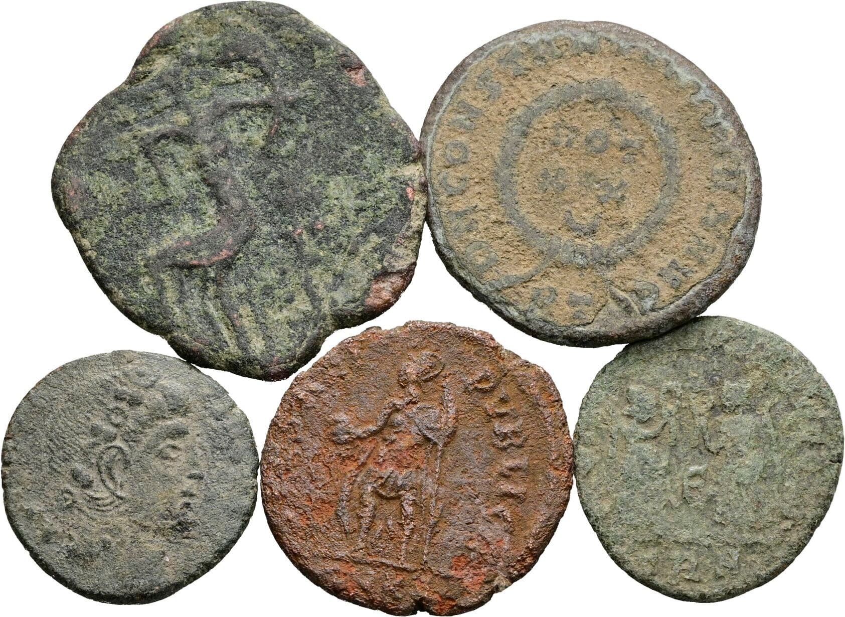 Lot 5 Stück spätrömische Bronzemünzen