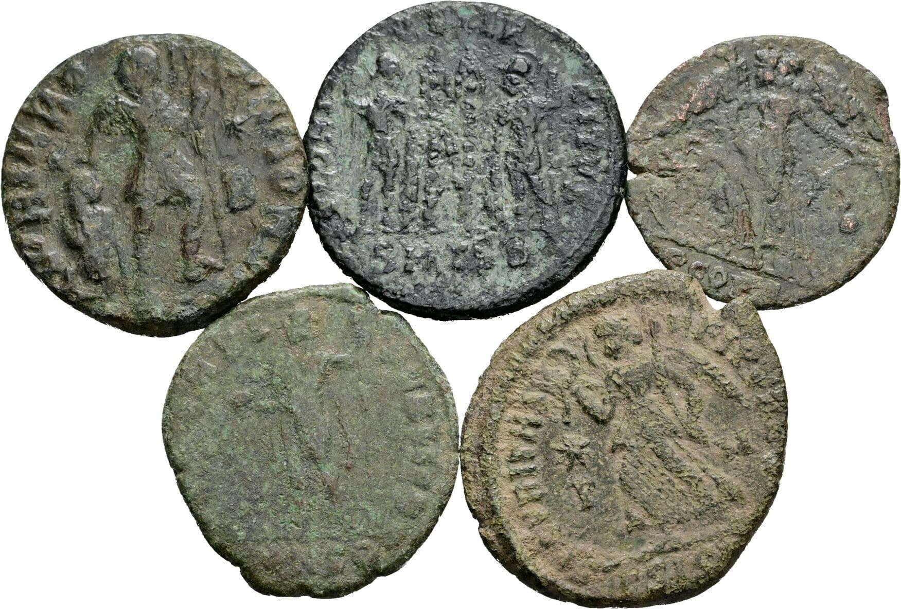 Lot 5 Stück spätrömische Bronzemünzen