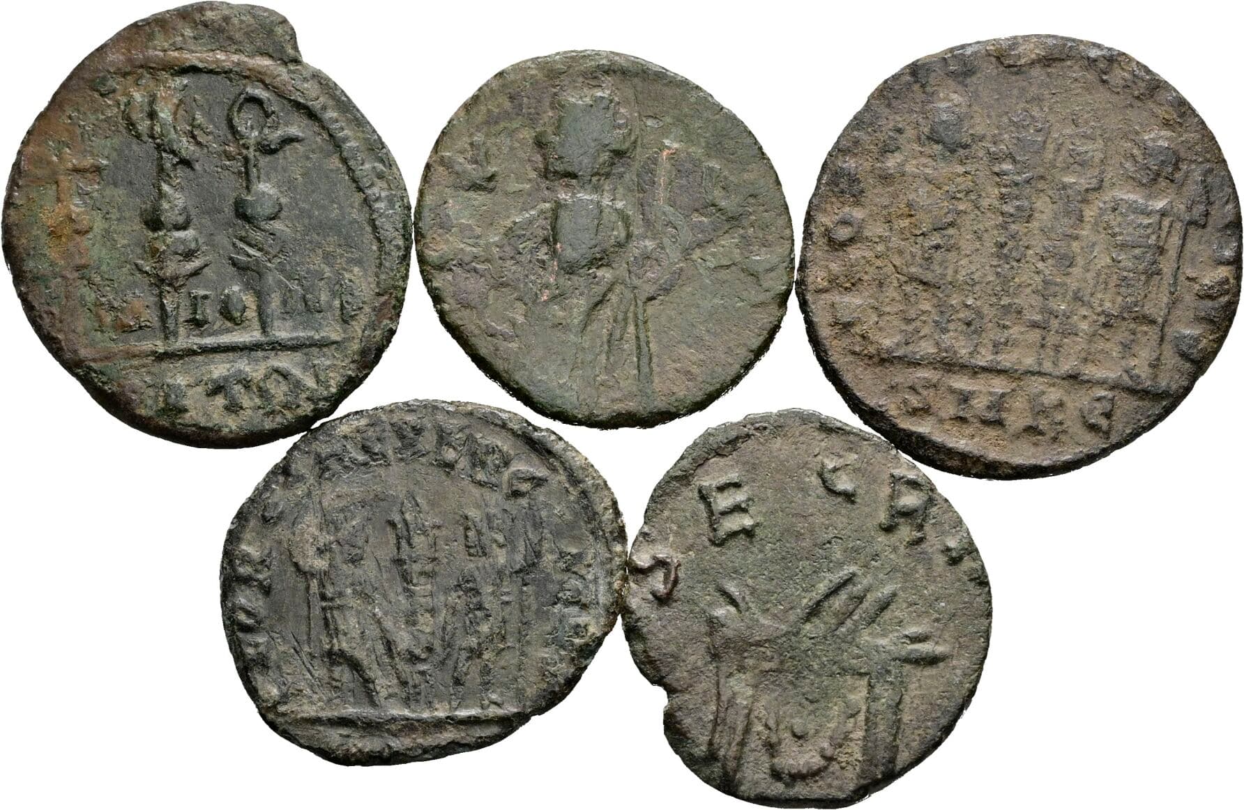Lot 5 Stück spätrömische Bronzemünzen