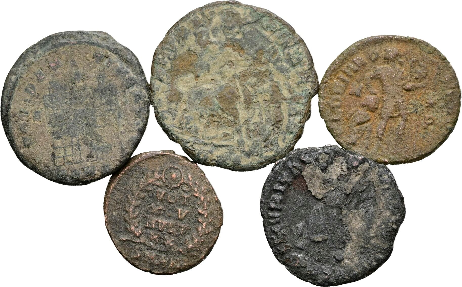 Lot 5 Stück spätrömische Bronzemünzen