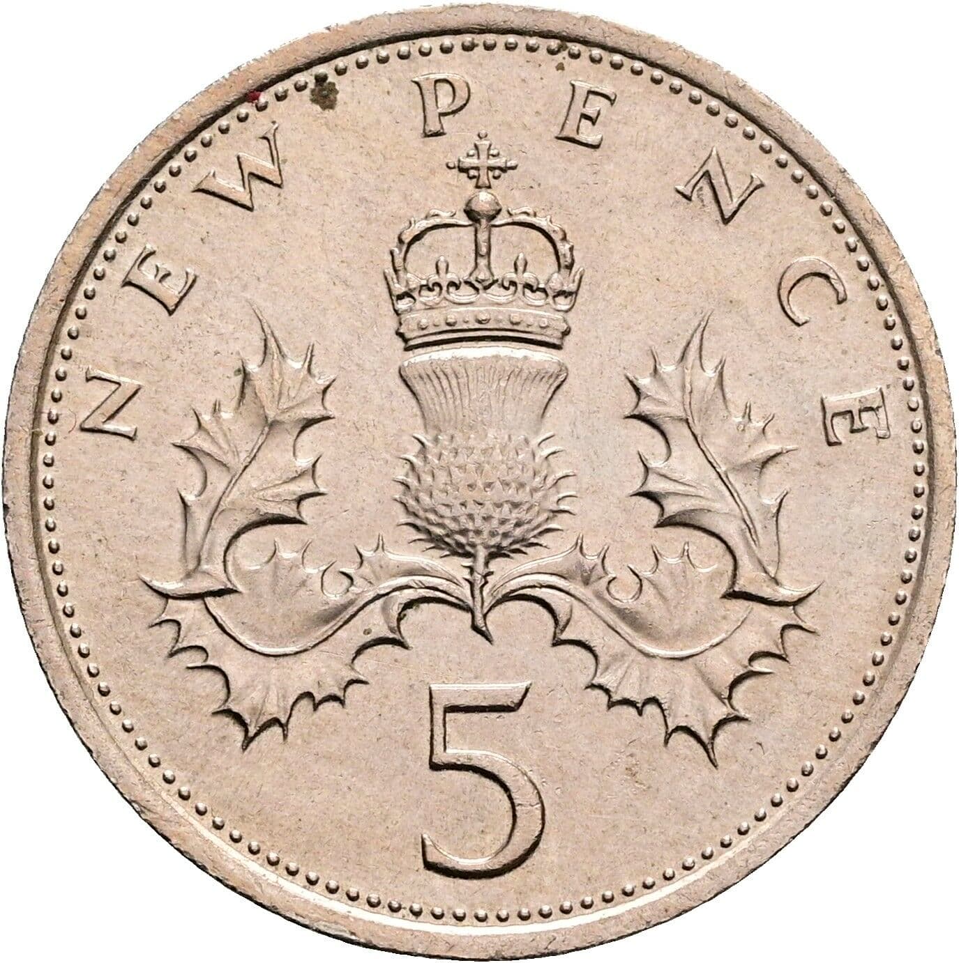 5 New Pence Elisabeth II. 1952-2022 1975 – Rückseite