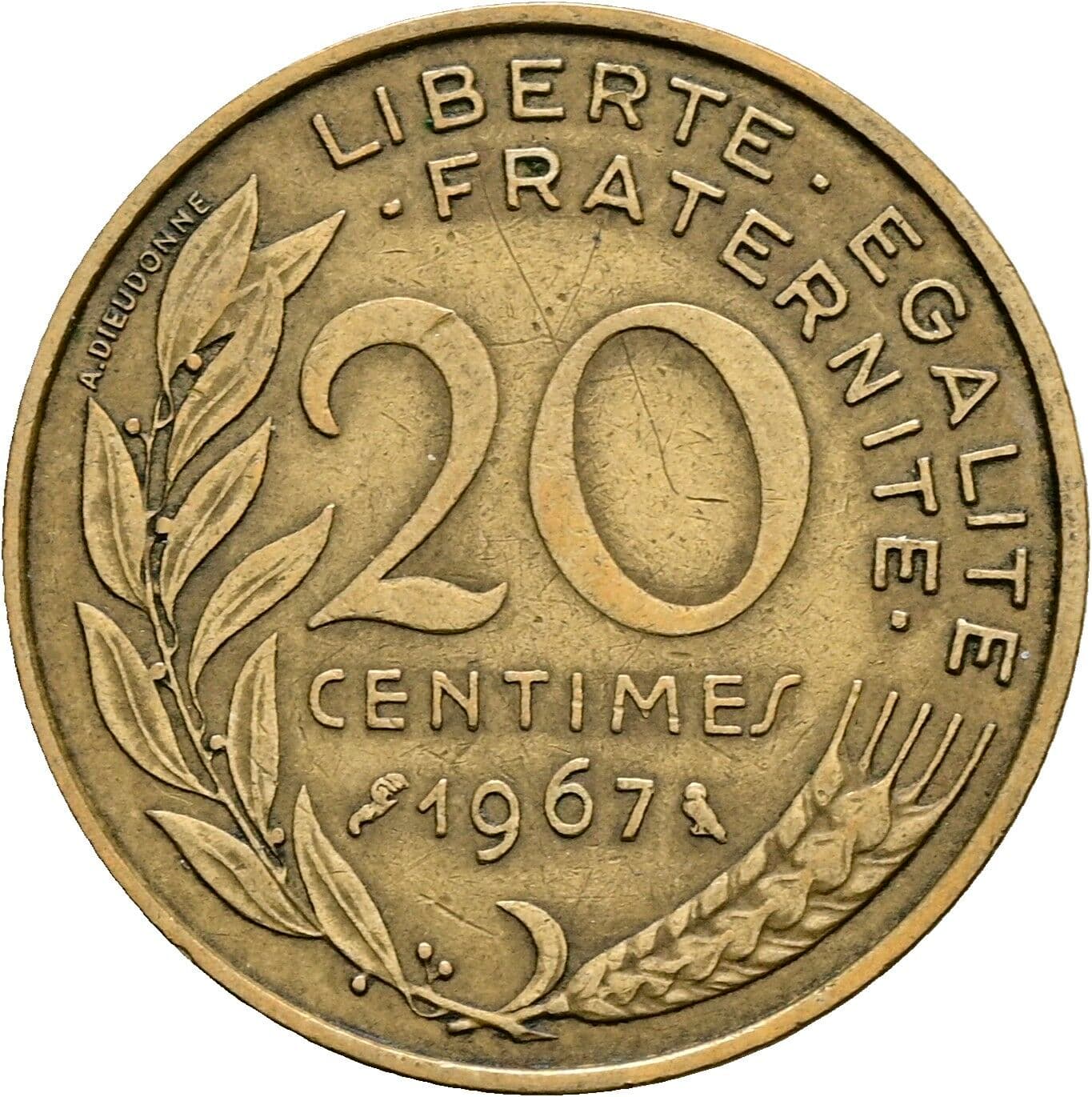 20 Centimes 1967 – Rückseite