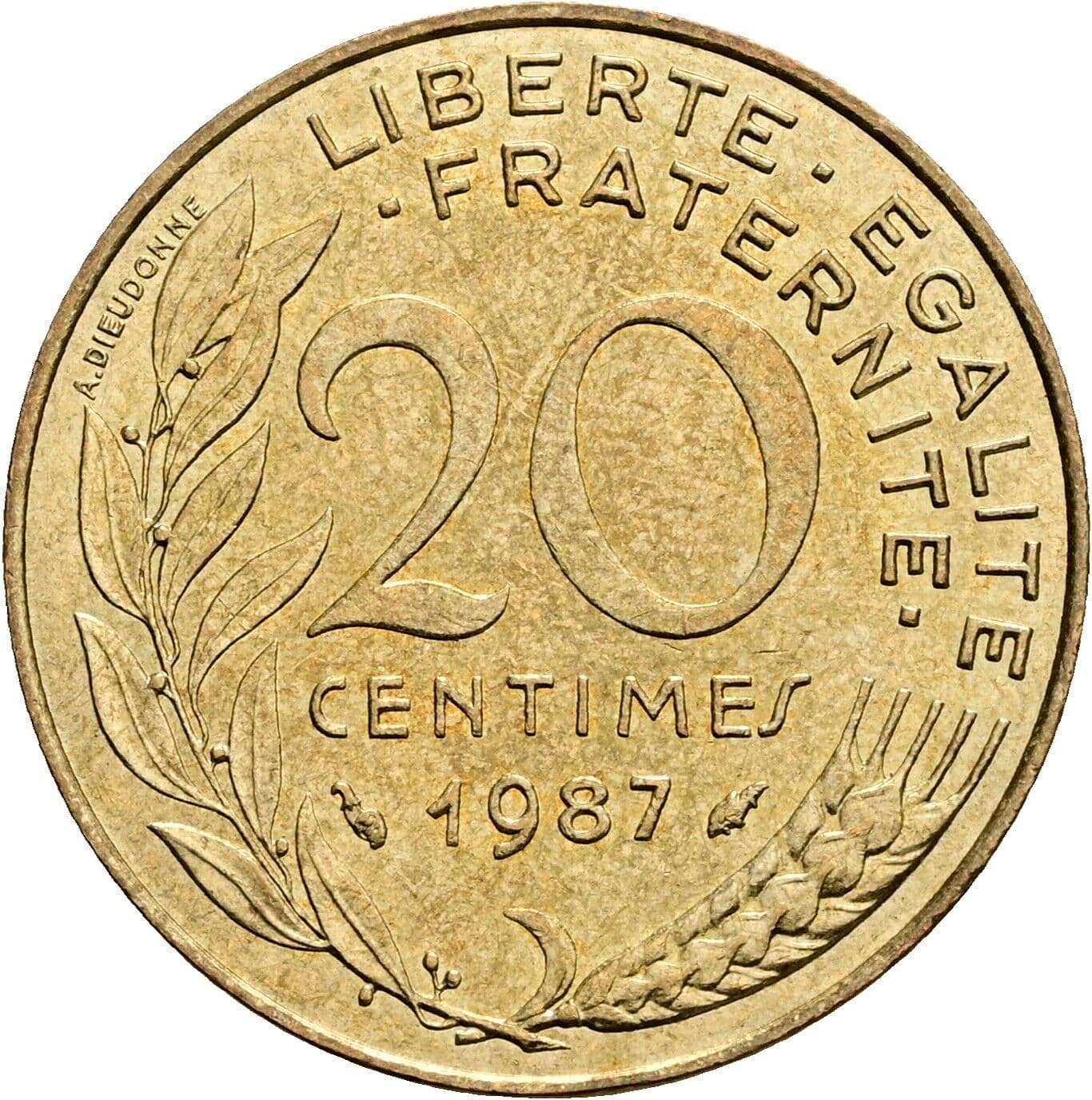 20 Centimes 1987 – Rückseite