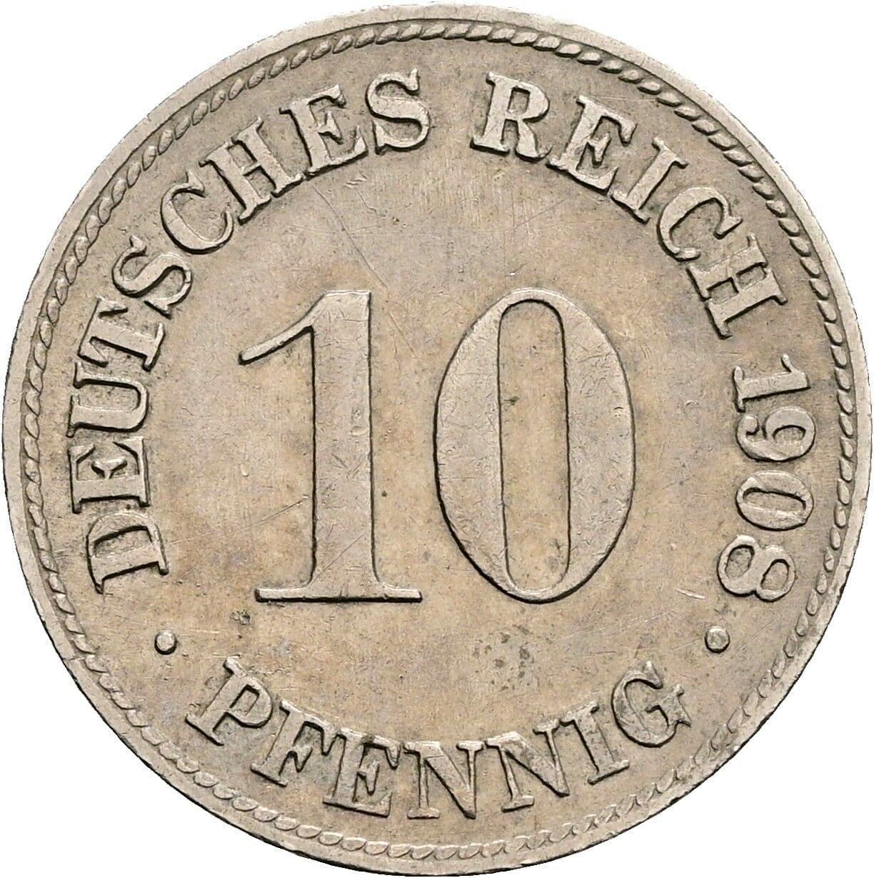 10 Pfennig 1908 D – Vorderseite