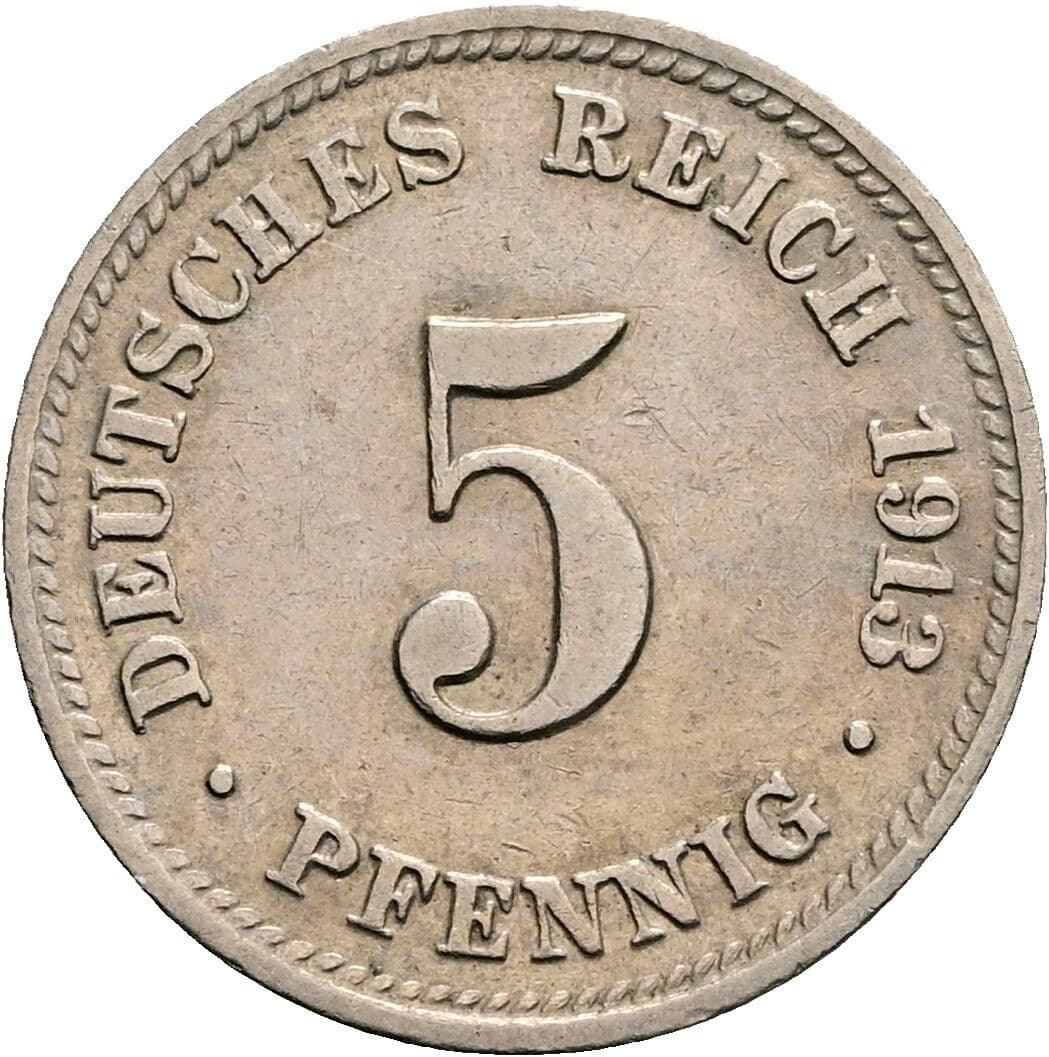 5 Pfennig 1913 D – Vorderseite