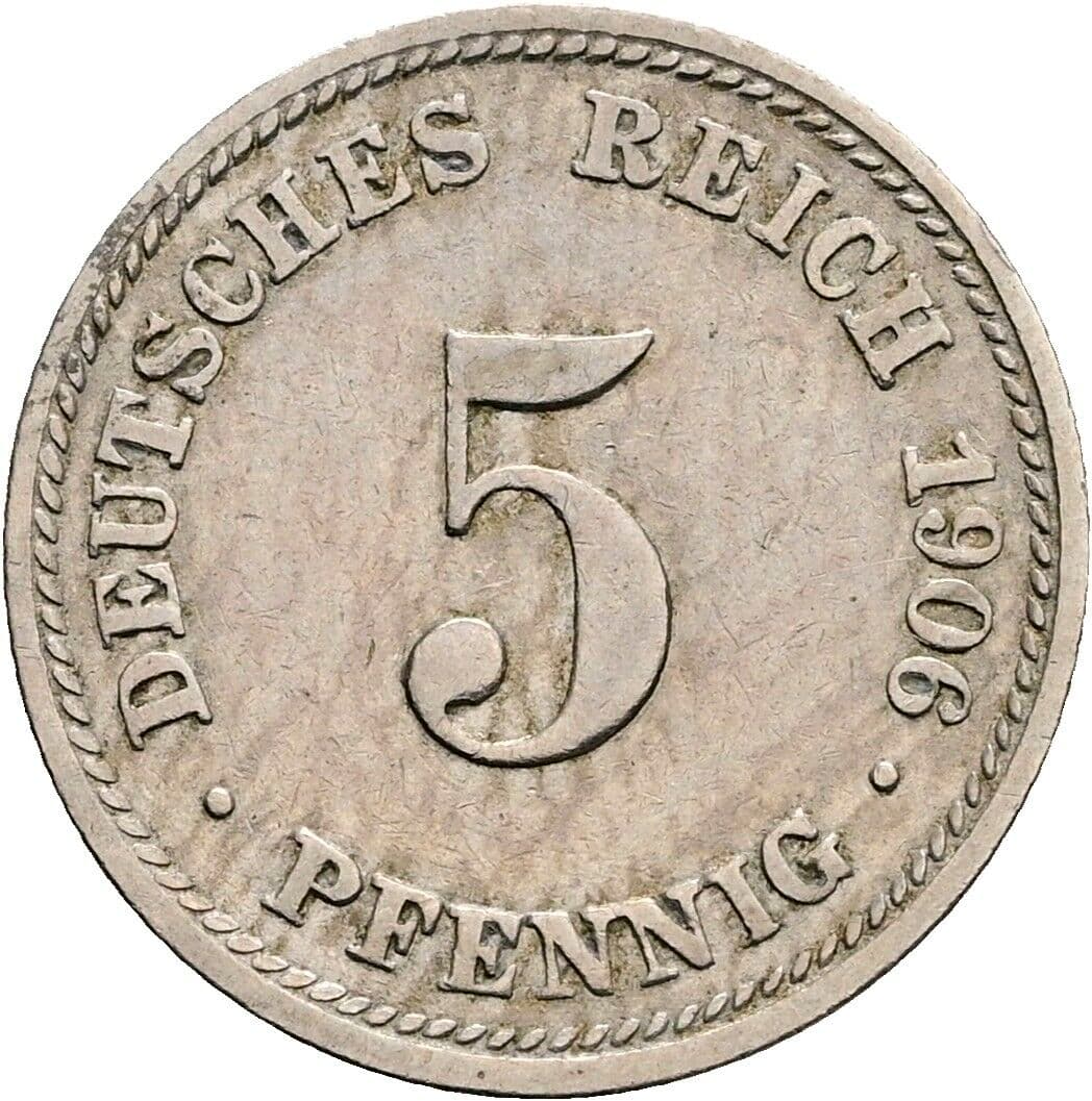 5 Pfennig 1906 D – Vorderseite