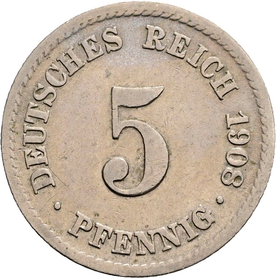 5 Pfennig 1908 F – Vorderseite