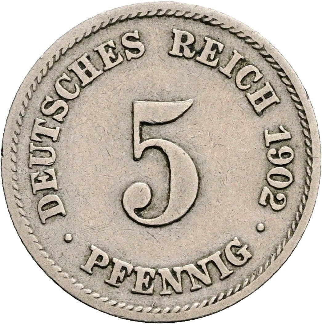 5 Pfennig 1902 F – Vorderseite