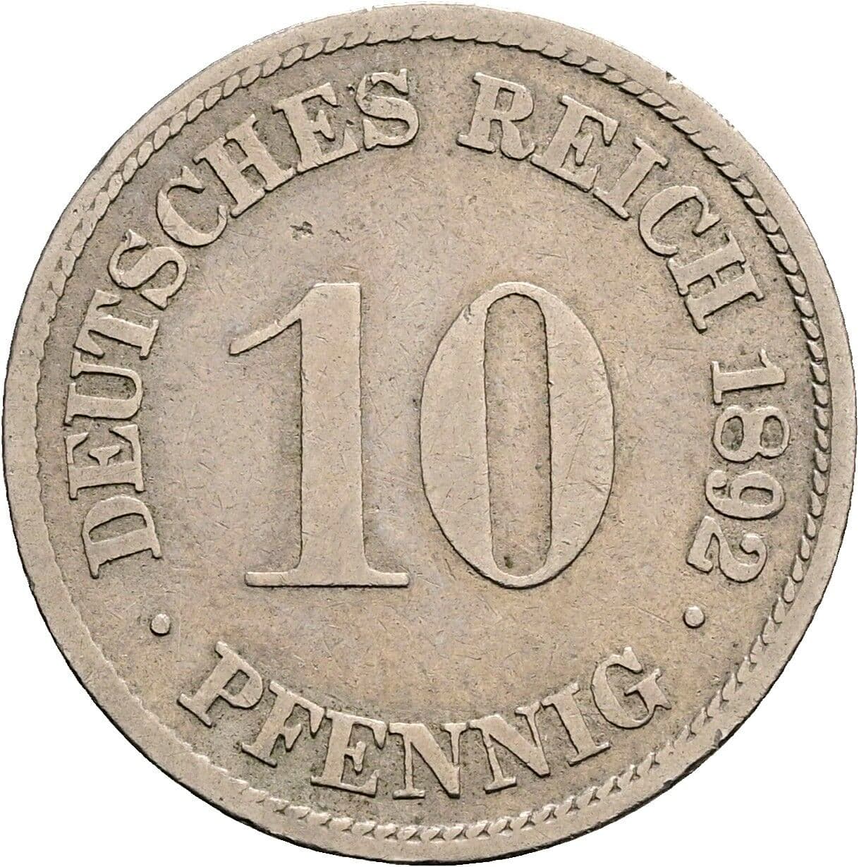 10 Pfennig 1892 D – Vorderseite