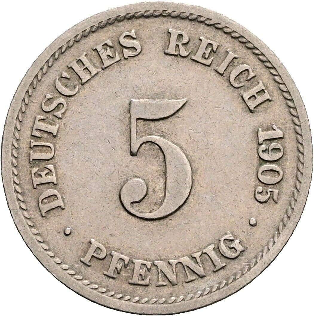 5 Pfennig 1905 G – Vorderseite