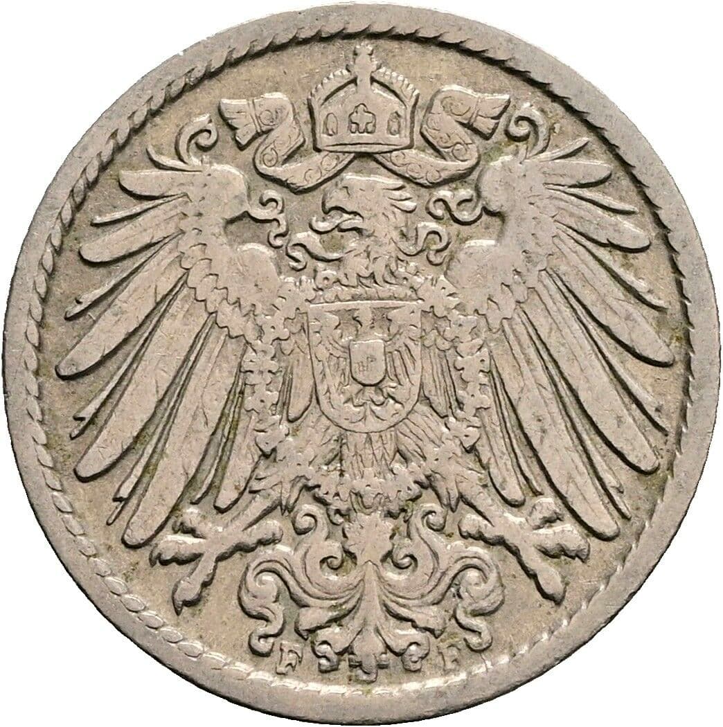 5 Pfennig 1908 F – Rückseite