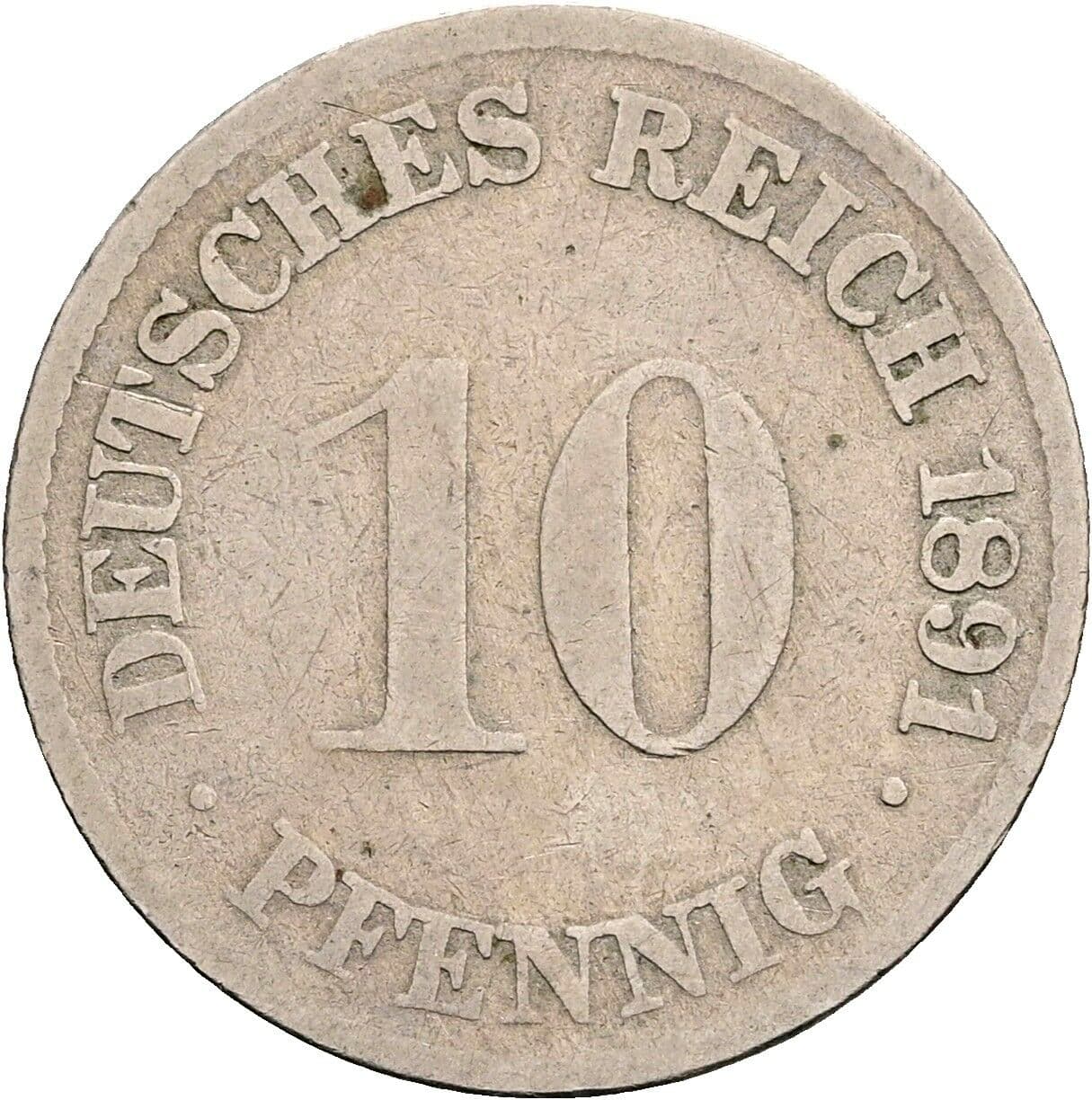 10 Pfennig 1891 G – Vorderseite