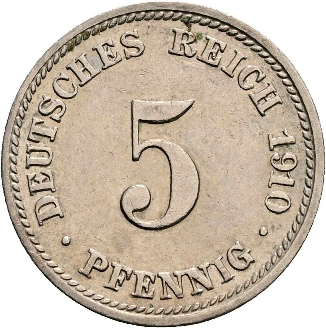 5 Pfennig 1910 D – Vorderseite