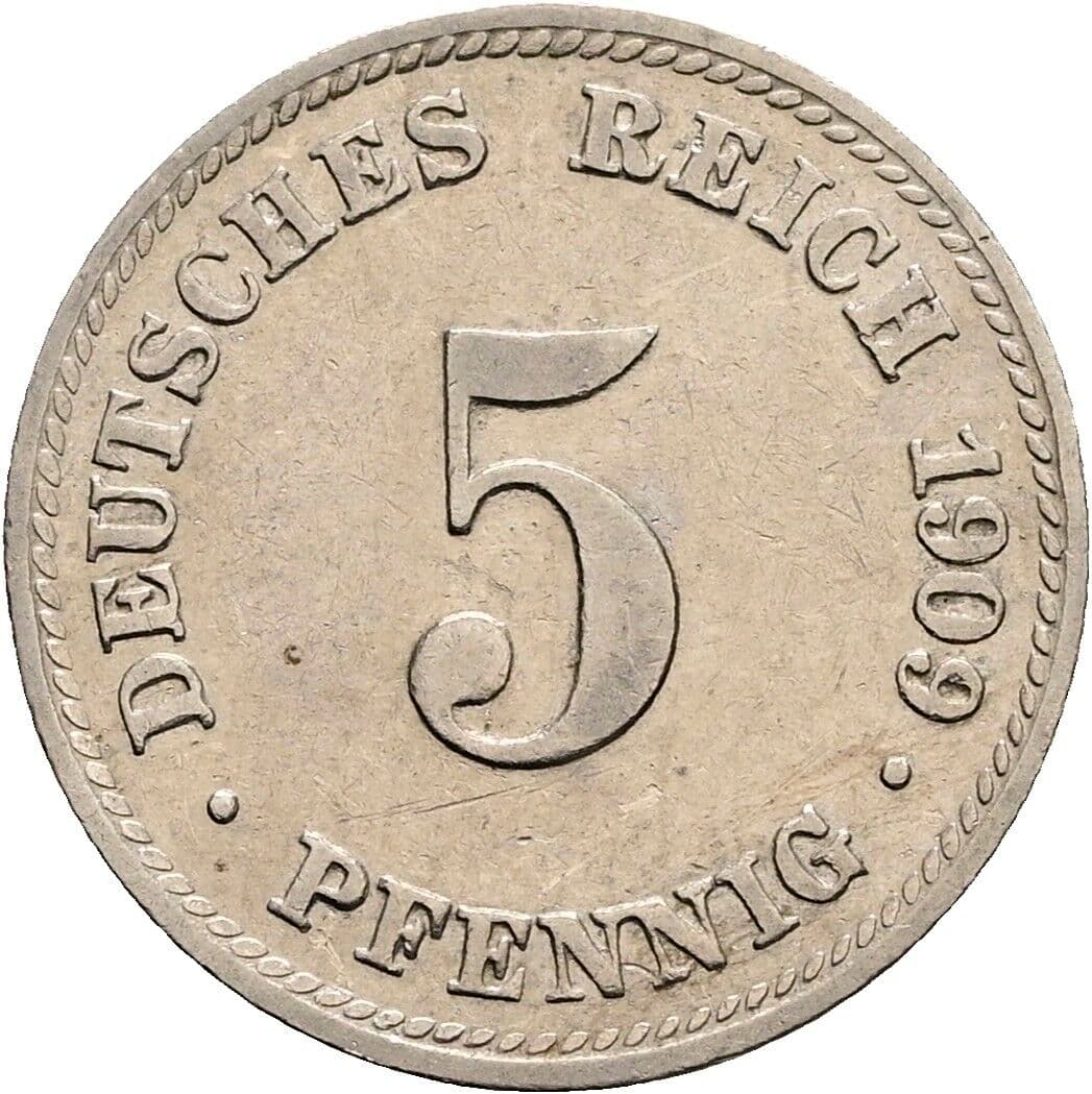 5 Pfennig 1909 D – Vorderseite