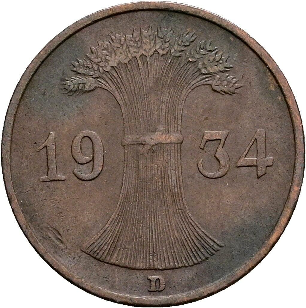 1 Reichspfennig 1934 D – Rückseite