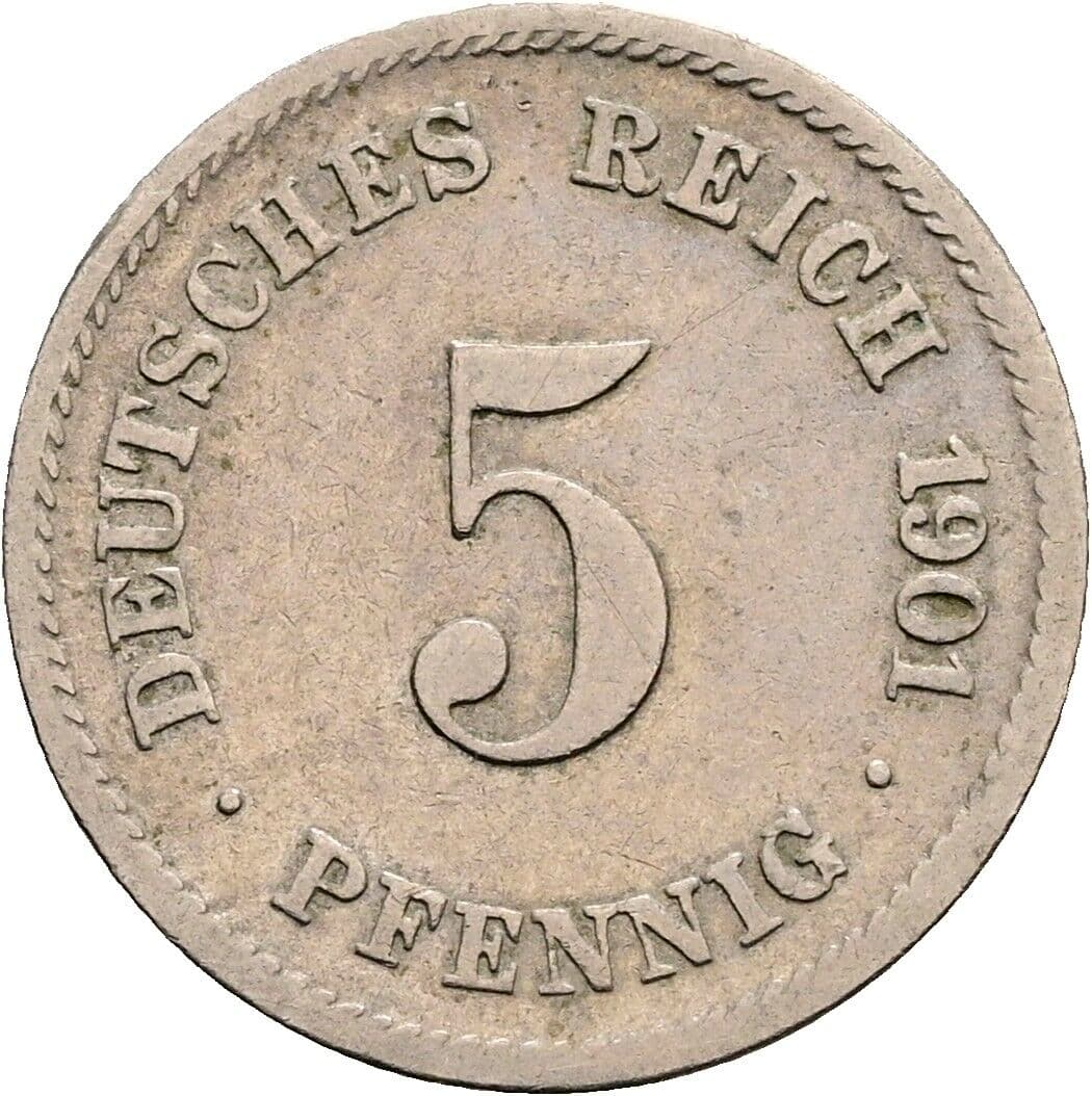 5 Pfennig 1901 G – Vorderseite