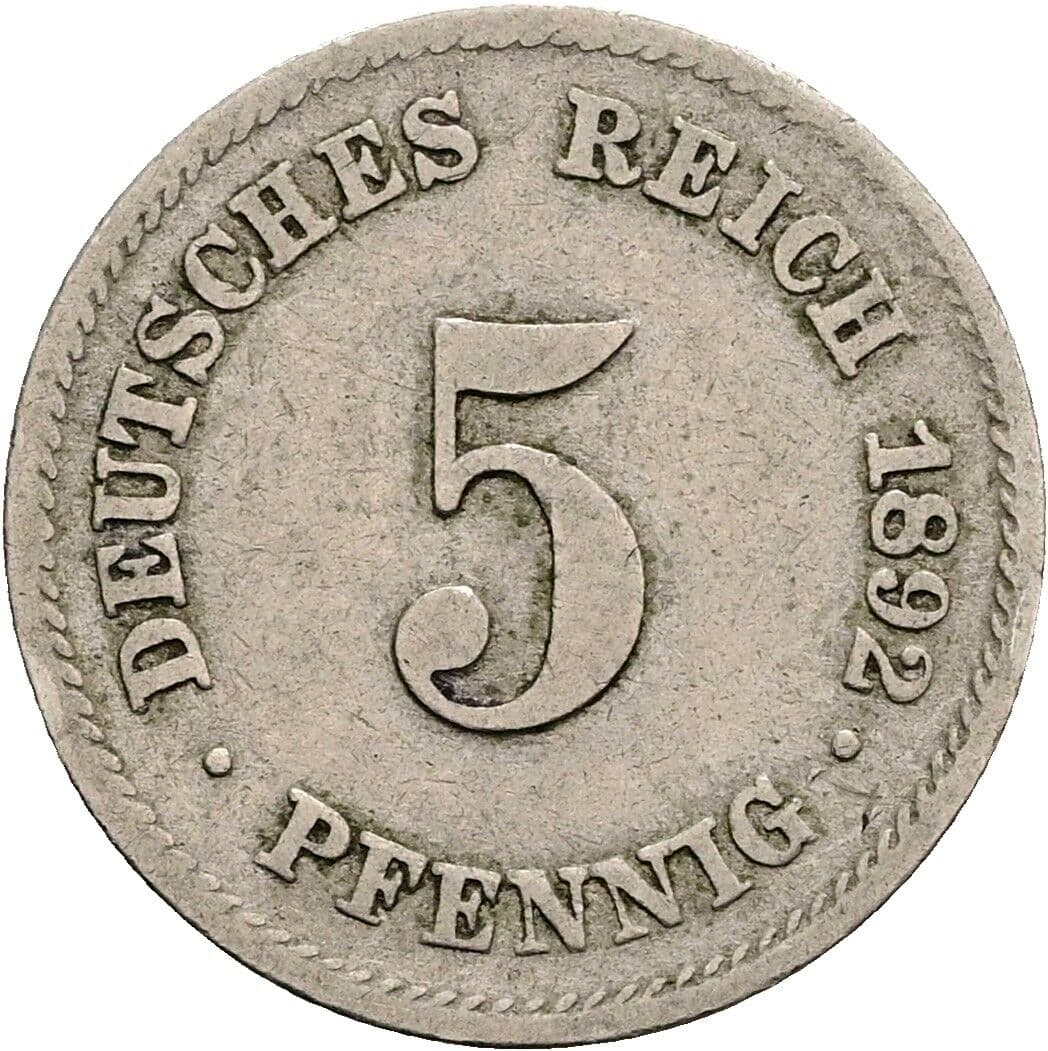 5 Pfennig 1892 E – Vorderseite