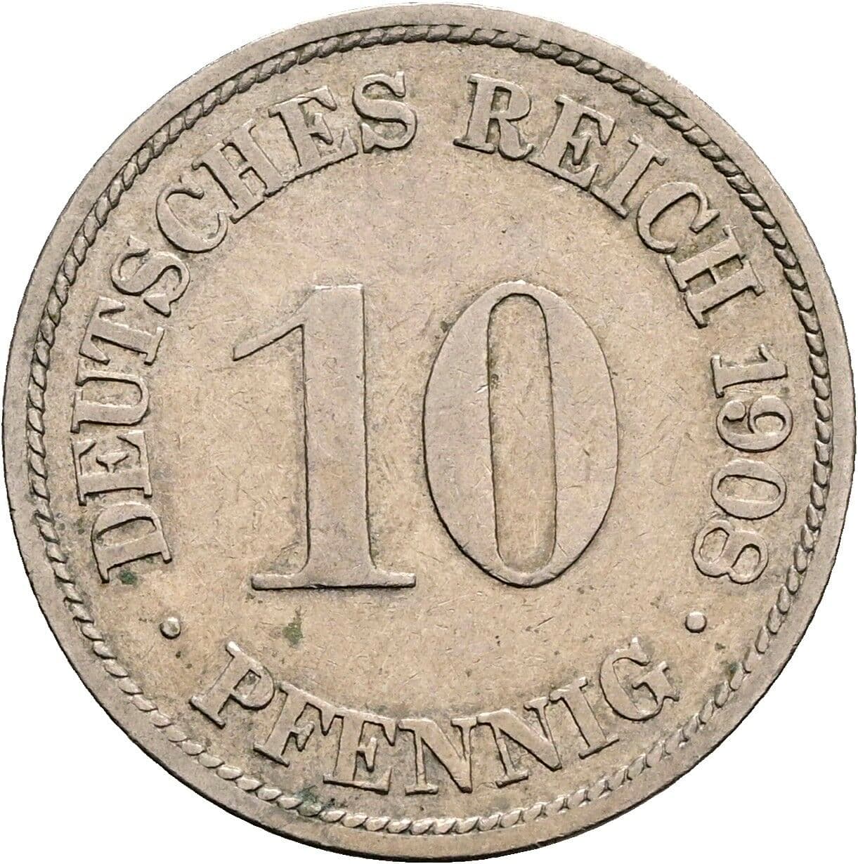 10 Pfennig 1908 F – Vorderseite