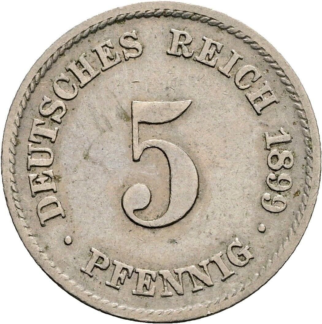 5 Pfennig 1899 F – Vorderseite