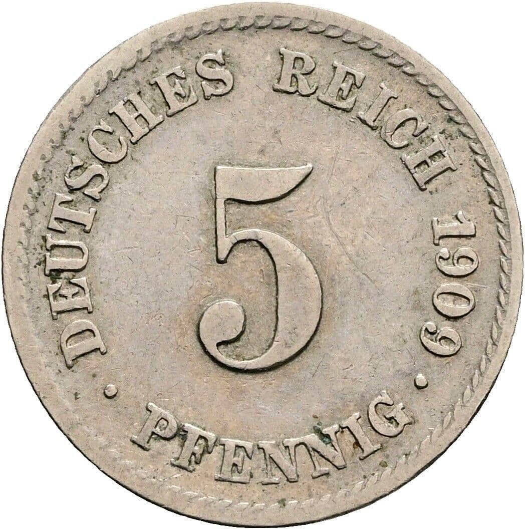 5 Pfennig 1909 F – Vorderseite