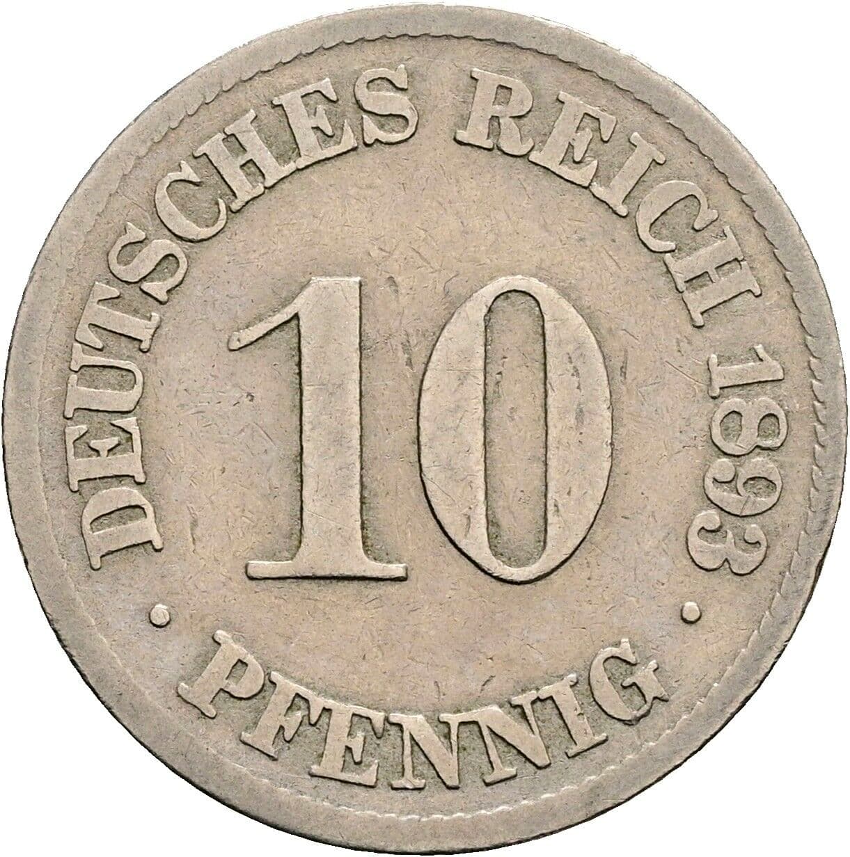 10 Pfennig 1893 J – Vorderseite