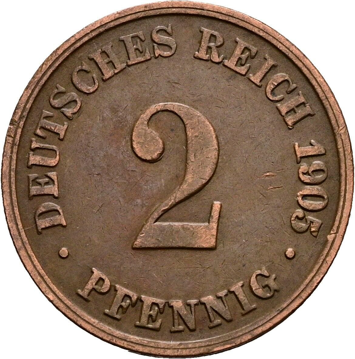 2 Pfennig 1905 D – Vorderseite