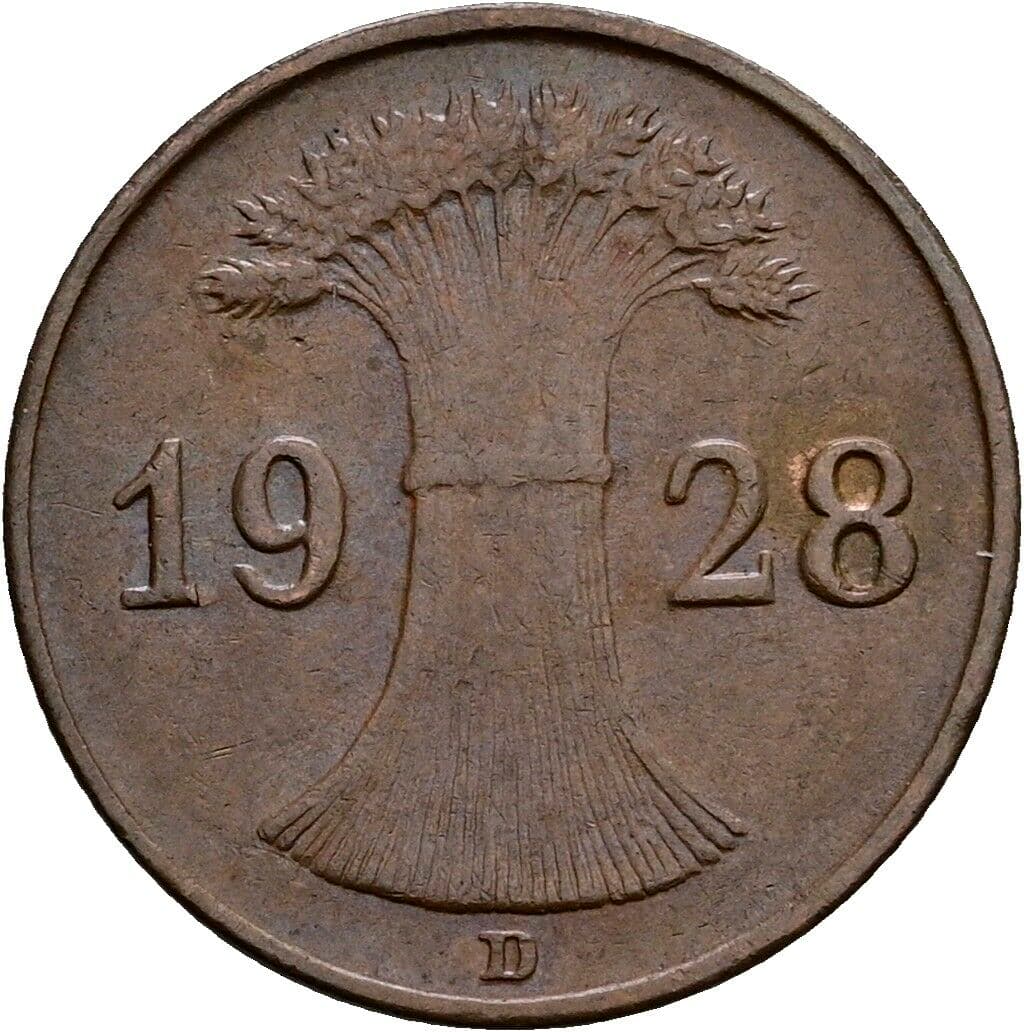 1 Reichspfennig 1928 D – Rückseite