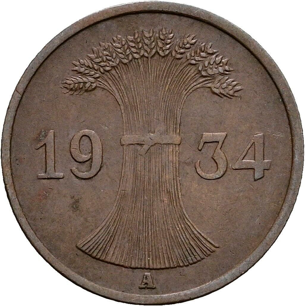 1 Reichspfennig 1934 A – Rückseite