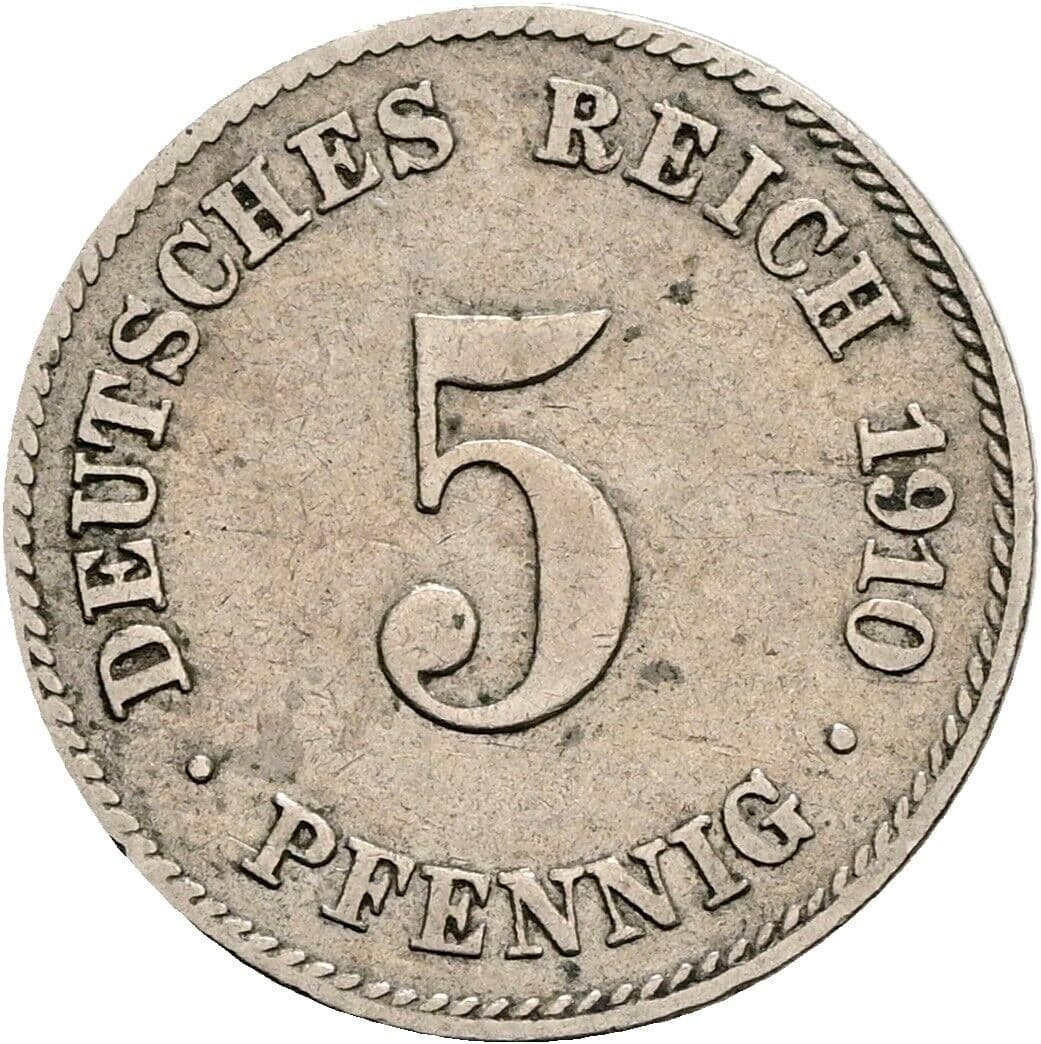 5 Pfennig 1910 J – Vorderseite