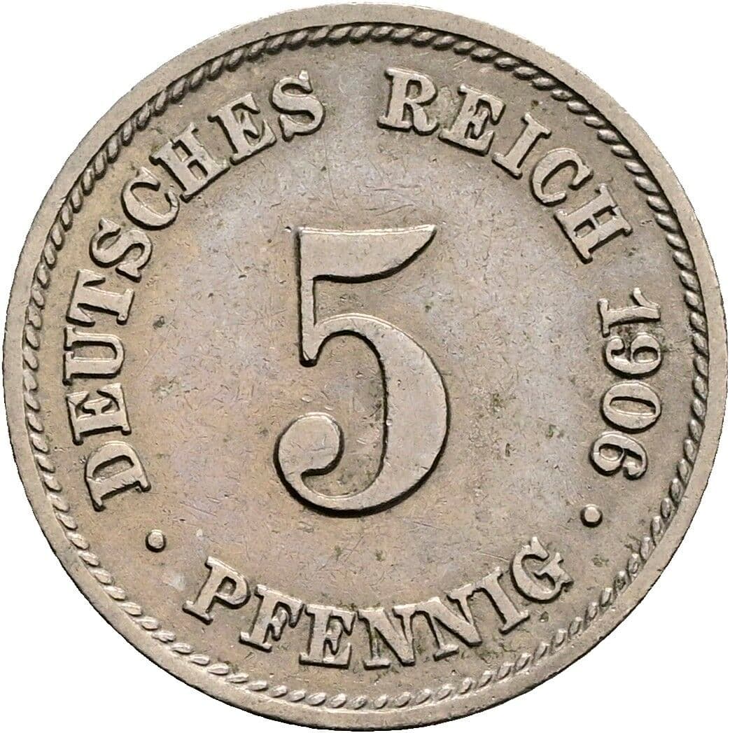 5 Pfennig 1906 E – Vorderseite