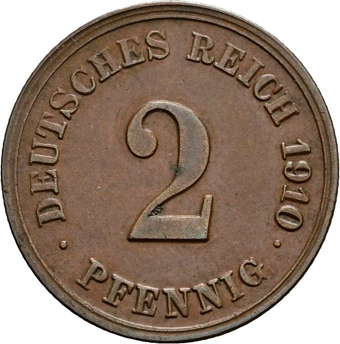 2 Pfennig 1910 F – Vorderseite