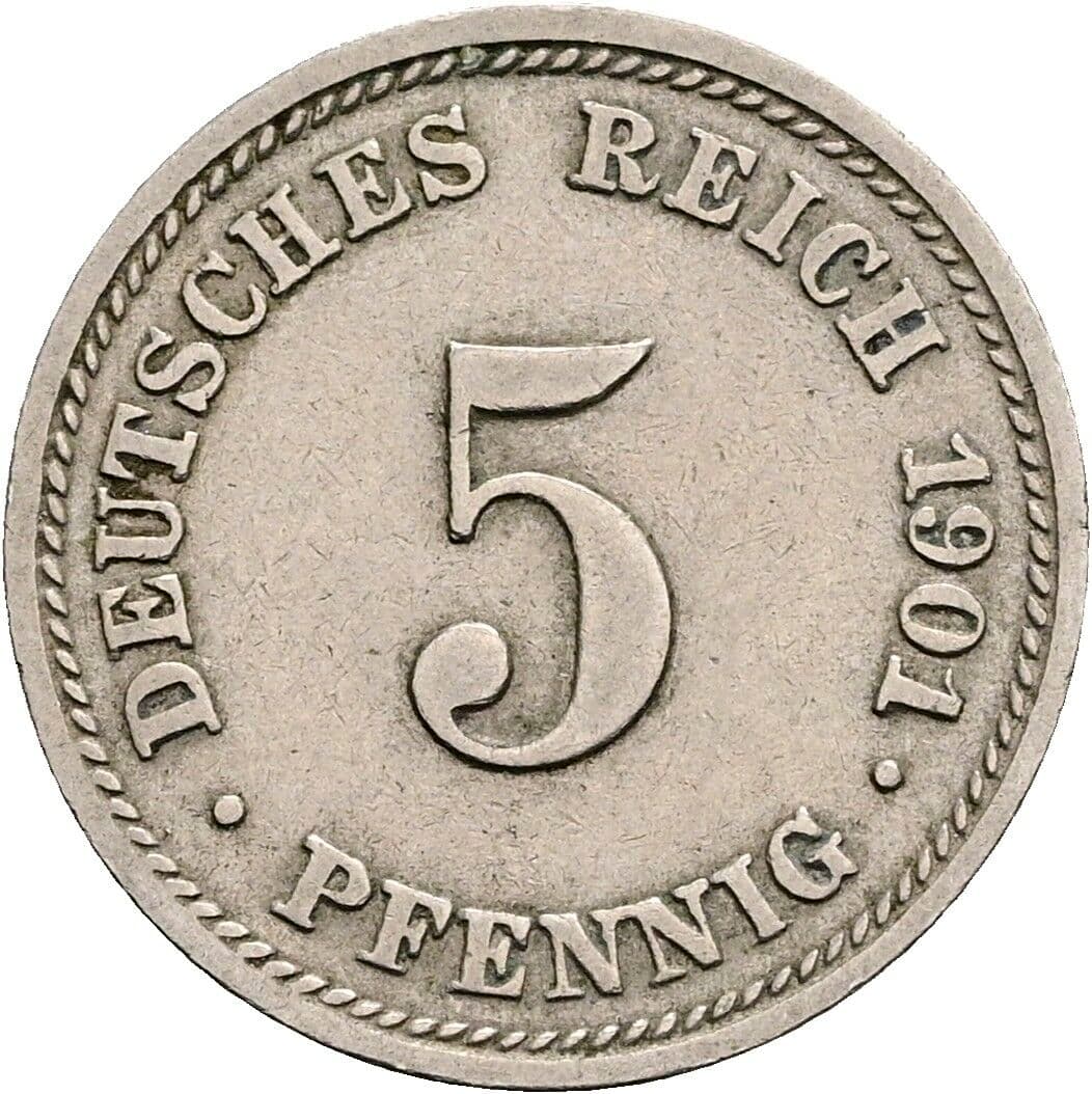 5 Pfennig 1901 D – Vorderseite