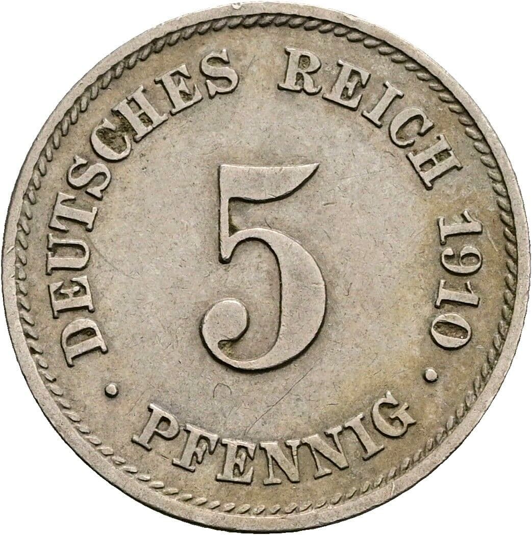 5 Pfennig 1910 E – Vorderseite