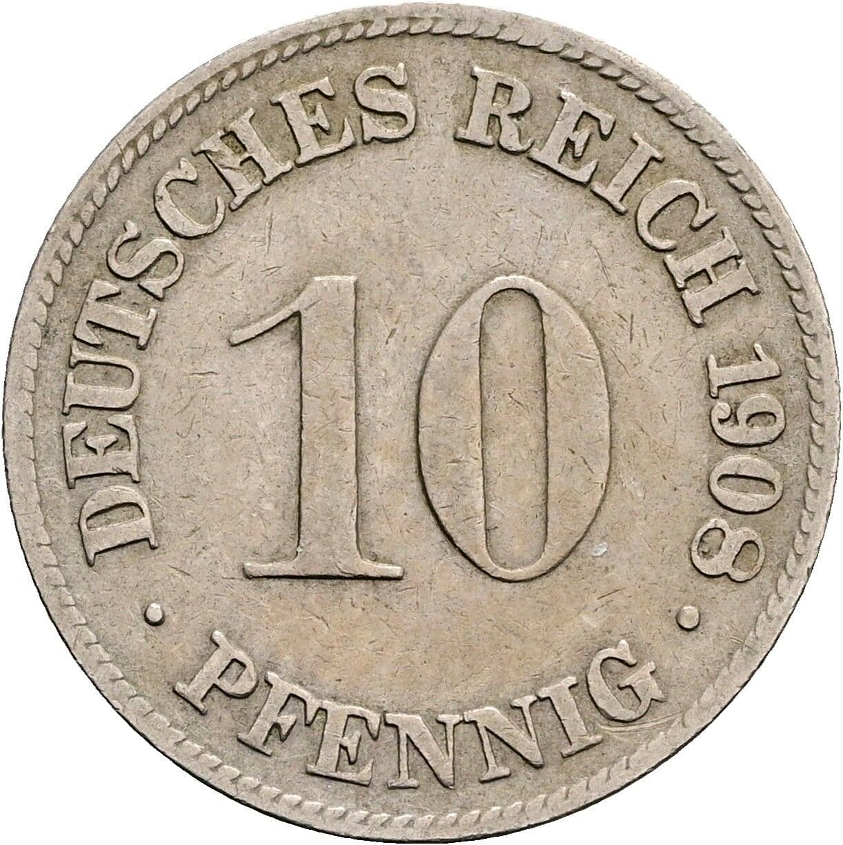 10 Pfennig 1908 D – Vorderseite