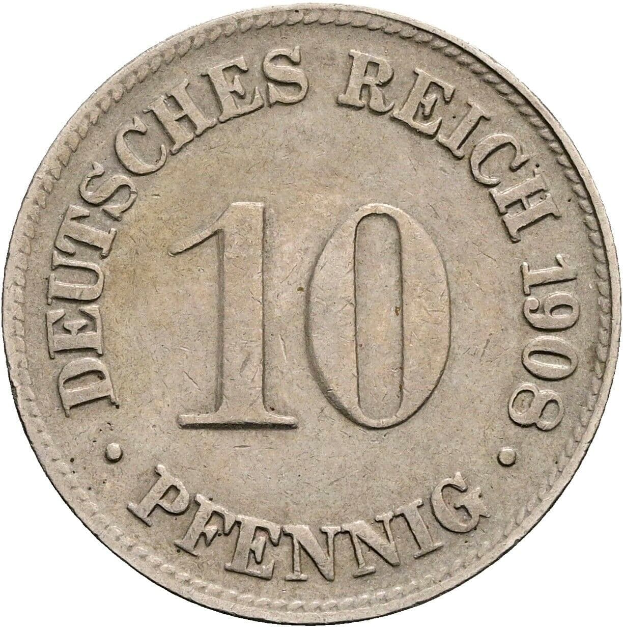 10 Pfennig 1908 D – Vorderseite
