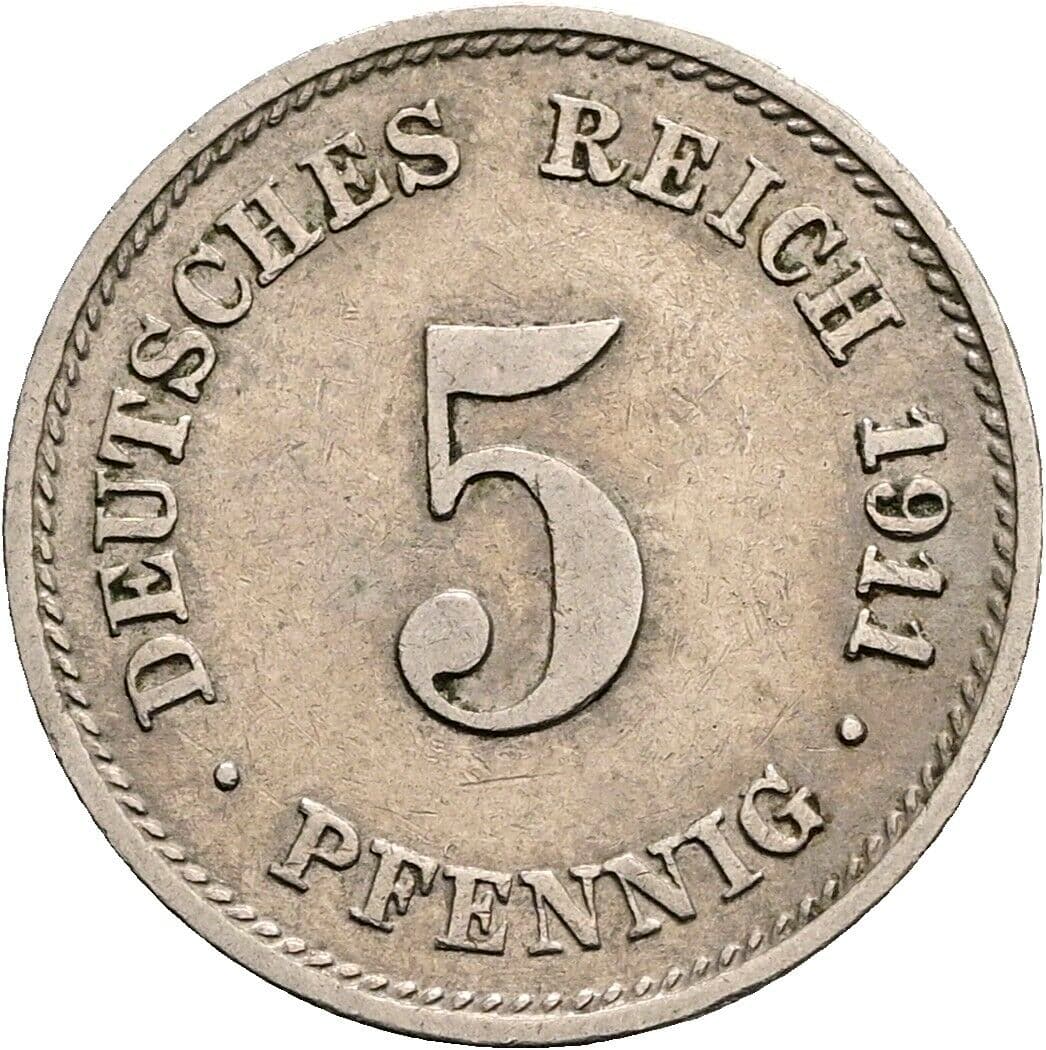 5 Pfennig 1911 G – Vorderseite