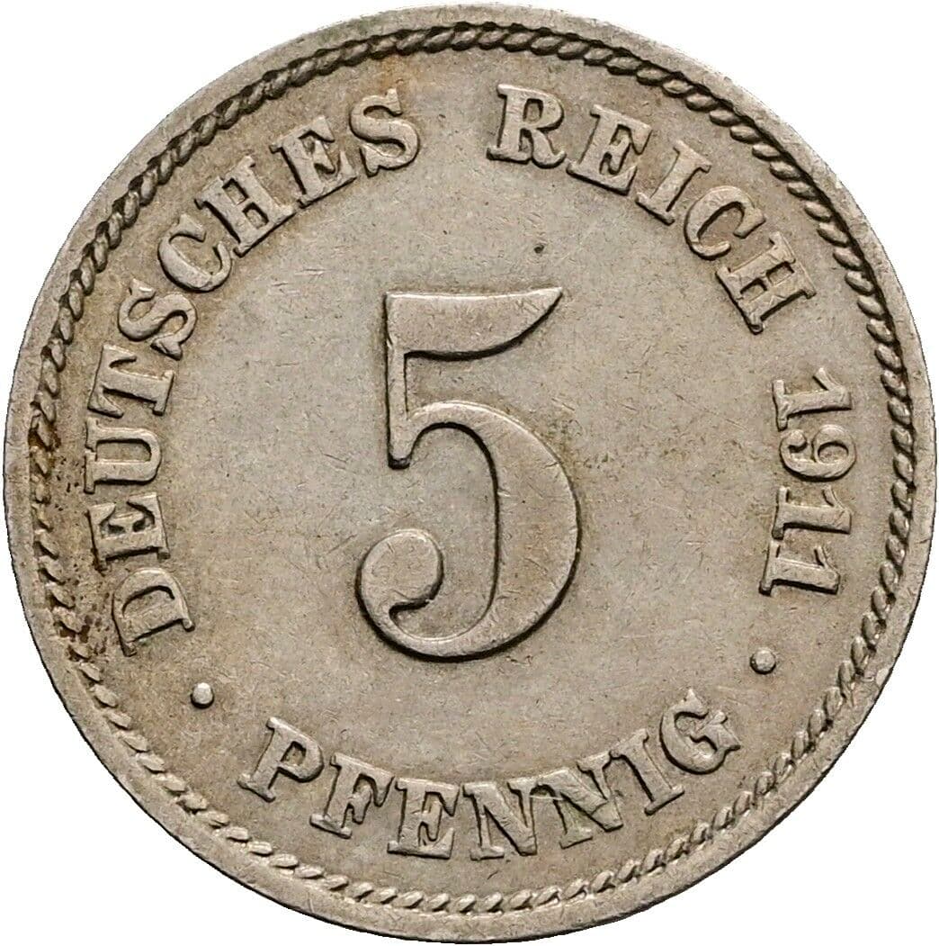 5 Pfennig 1911 E – Vorderseite