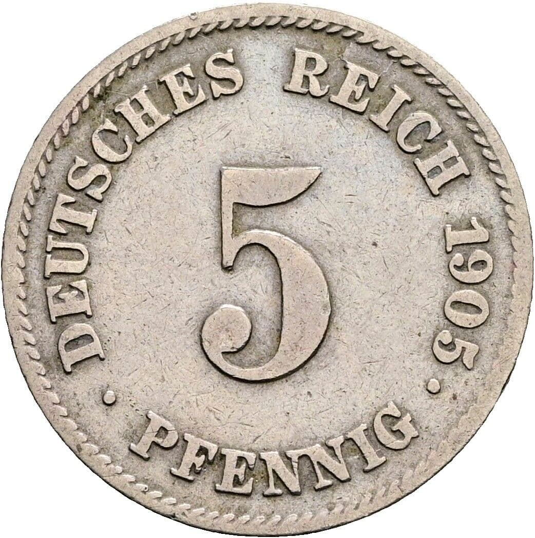 5 Pfennig 1905 J – Vorderseite