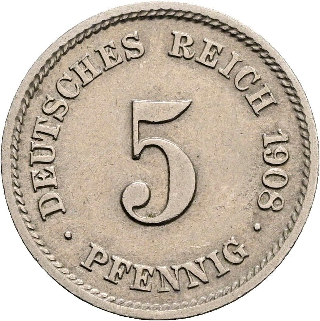 5 Pfennig 1908 G – Vorderseite