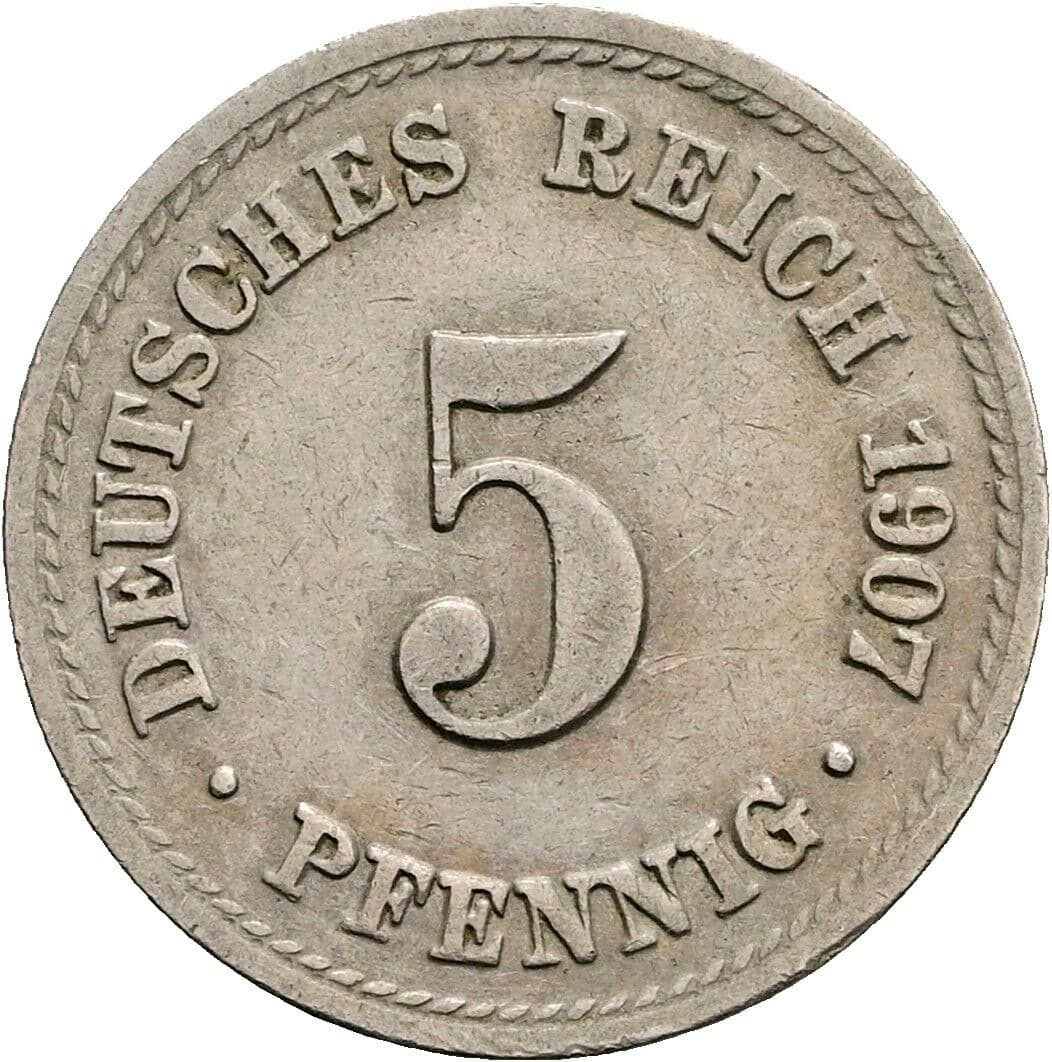 5 Pfennig 1907 A – Vorderseite