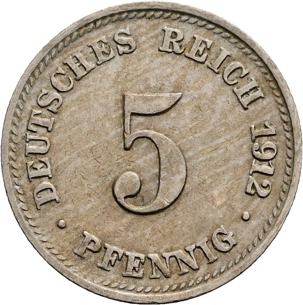 5 Pfennig 1912 D – Vorderseite