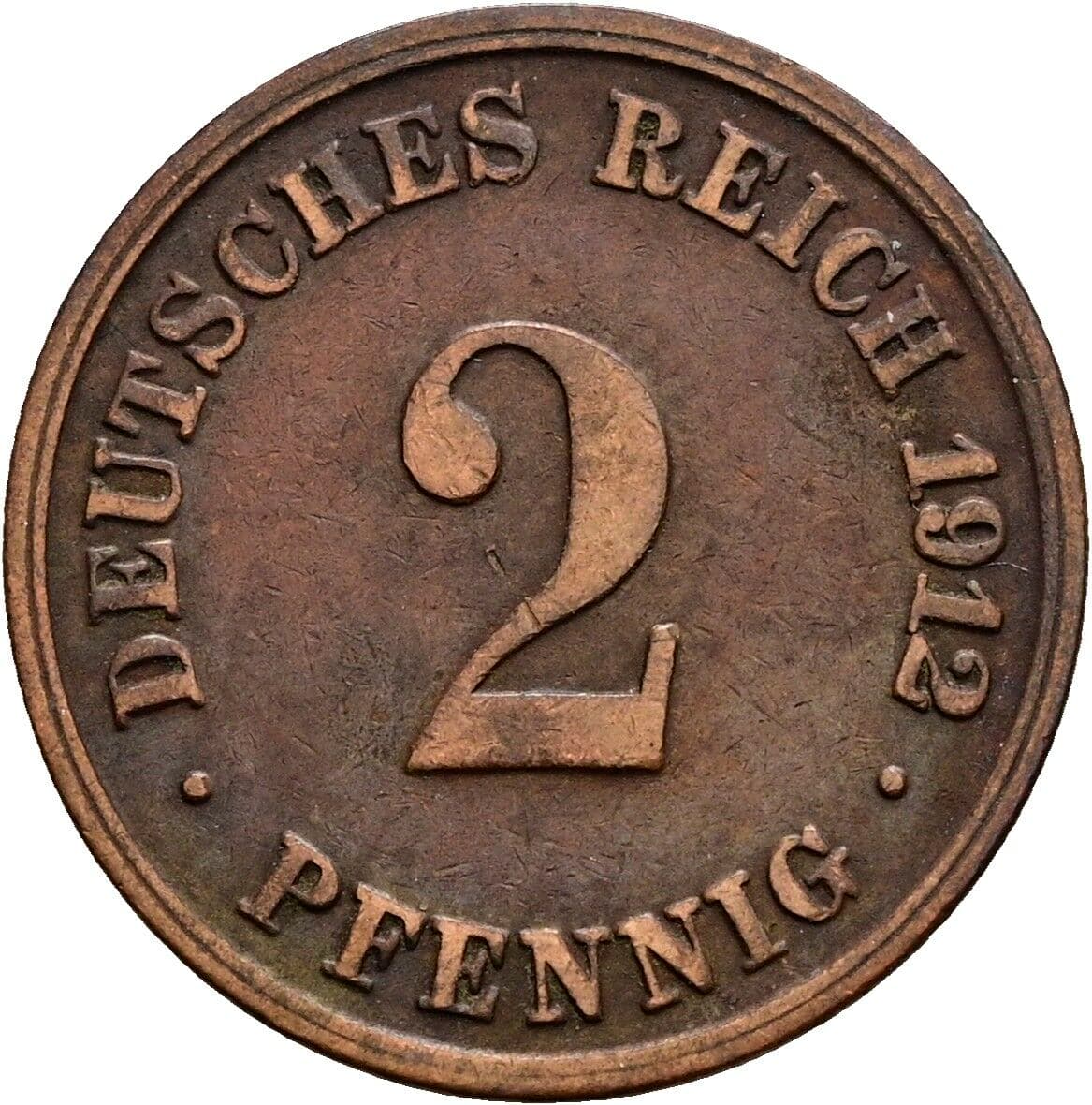 2 Pfennig 1912 D – Vorderseite